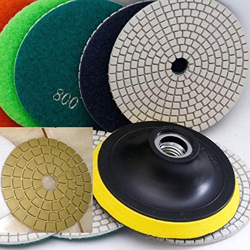 4 Inch 100mm Diamond Polishing Pad Set - 9 Pcs with Damo Glaze Buff & Pad Holder for Granite, Marble, Glass, Concrete - Mirror Finish Polishing Kit - Free Priority Shipping - Perfect for Countertop, Tile, and Stone Restoration Projects