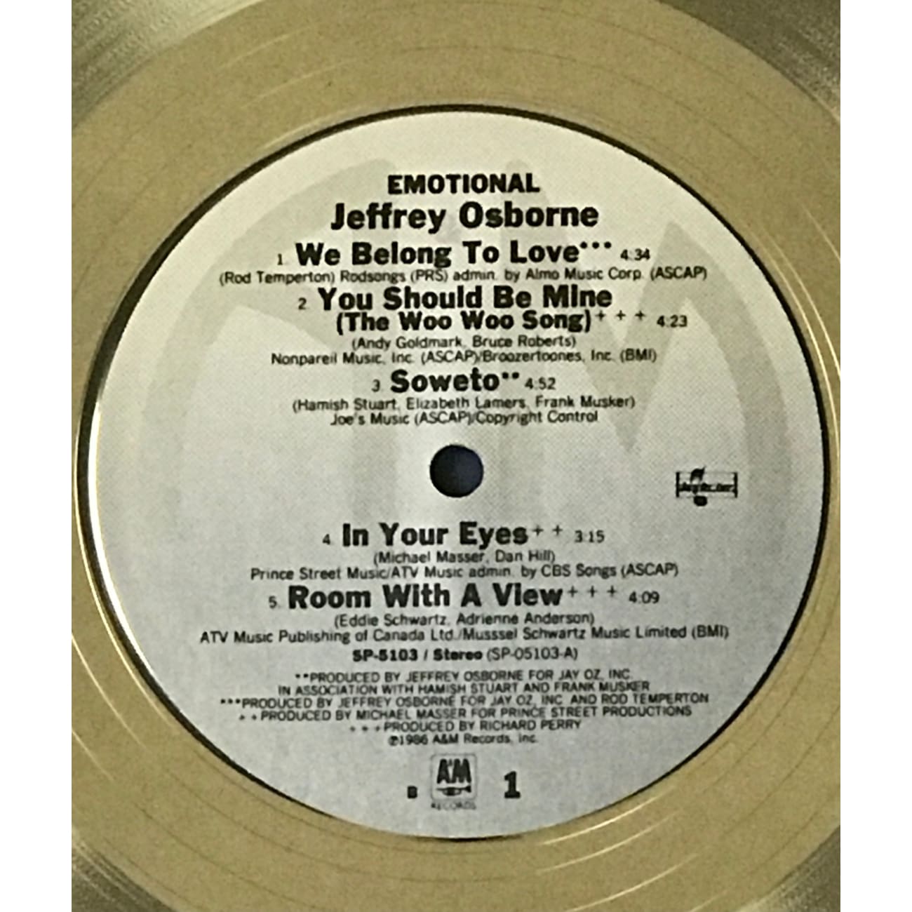 Jeffrey Osborne Emotional RIAA Gold Album Award - Certified Gold Record for Music Collectors & Fans - Perfect for Display in Home, Office, or Music Studio