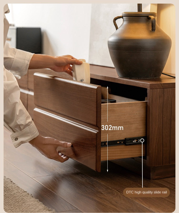 Solid Oak & Black Walnut Wood TV Stand - Rustic Modern Entertainment Center for Living Room, Home Theater & Media Storage
