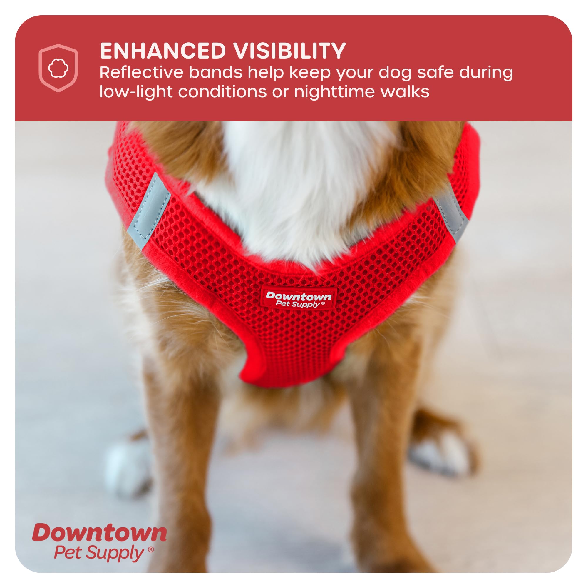 Downtown Pet Supply Step-in No-Pull Dog Harness for Small Dogs & Cats - XX-Small Adjustable Pet Harness with Padded Mesh Fabric & Reflective Trim - Lightweight Buckle Strap Harness for Teacup Puppies (Red) - Perfect for Walking, Training & Outdoor Adventures