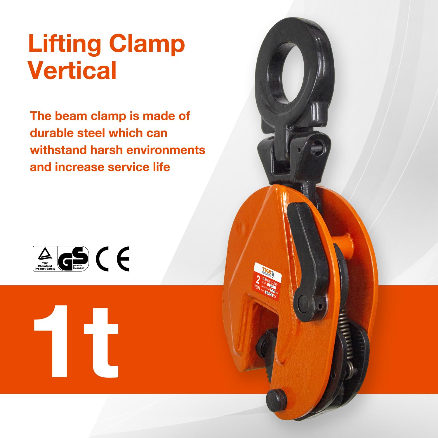 Heavy Duty TKK Vertical Plate Clamp 4400Lb (2Ton) - 1.3 Inch Jaw Opening for Secure Lifting & Transporting - Ideal for Construction, Steel Fabrication & Warehouse Material Handling