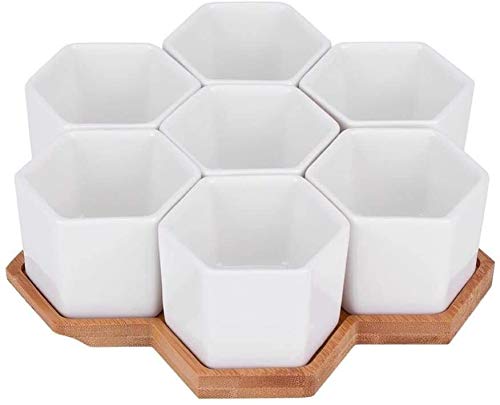 7-Pack White Ceramic Flower Pots for Indoor Plants - Succulent, Cactus & Office Decor - Modern Desktop Planter with Drainage for Home & Workspace Decorating