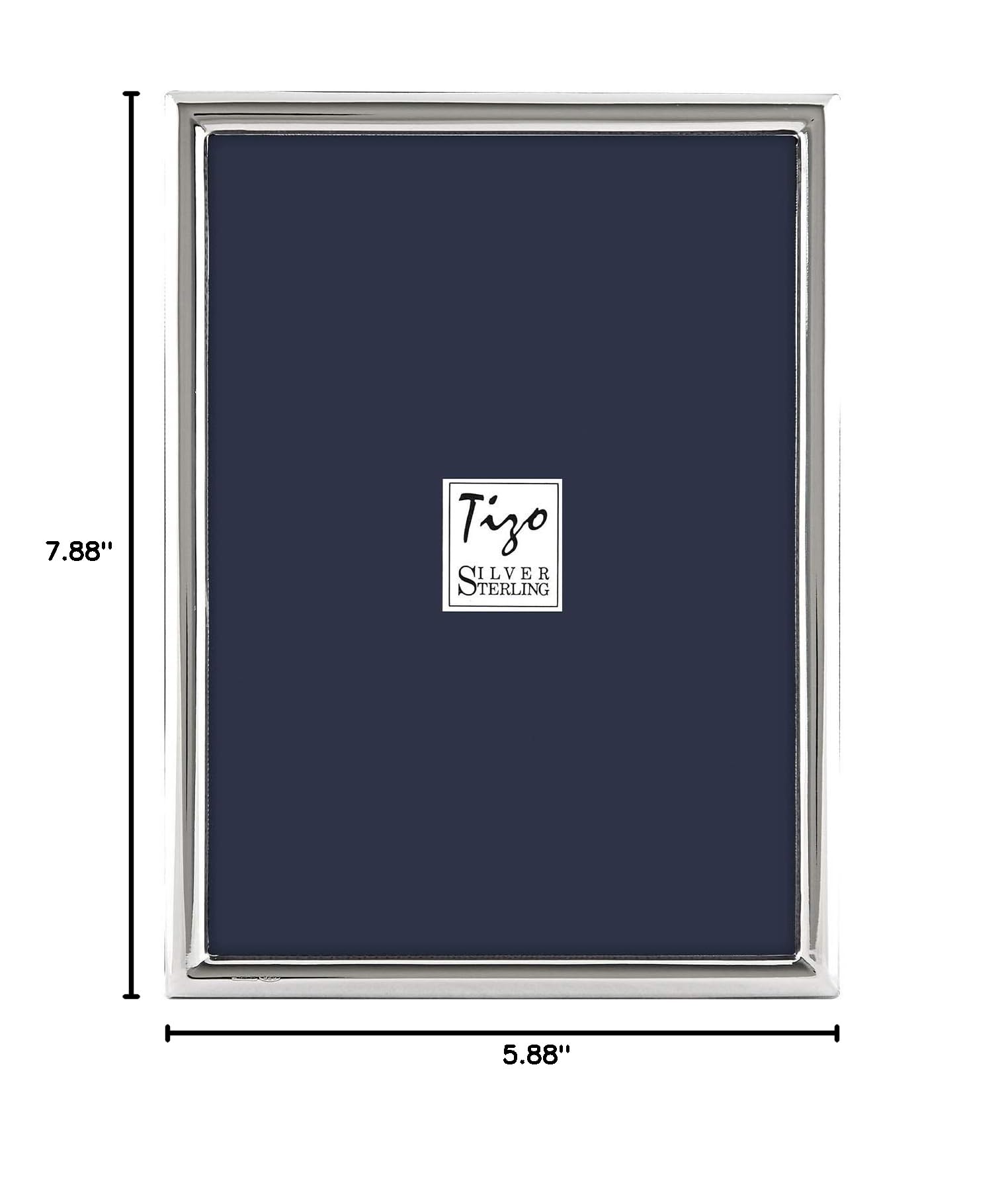 TIZO 5x7 Inch Sterling Silver Photo Frame - Premium Thin Plain Deco Picture Frame for Wall or Tabletop Display - Perfect for Weddings, Anniversaries & Home Decor (925 Silver)