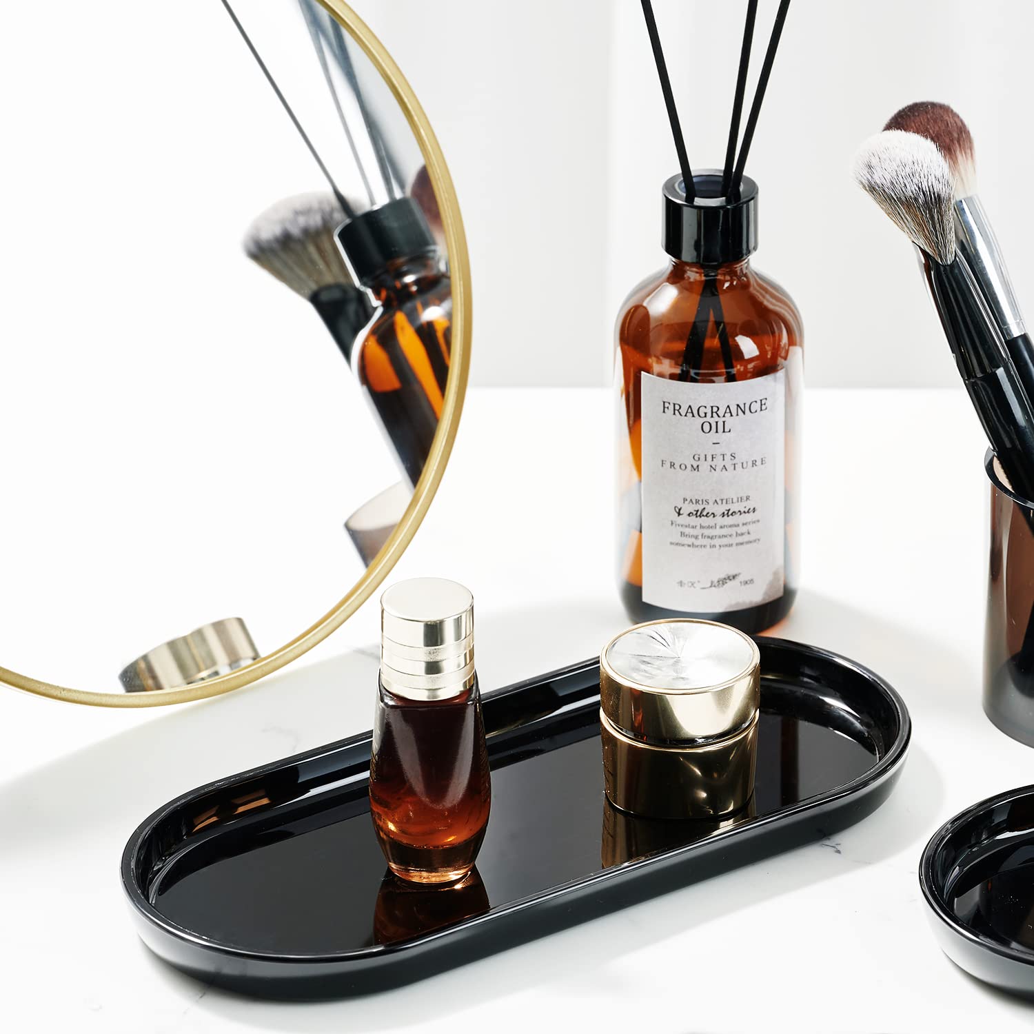SheeChung Acrylic Vanity Tray Set - 2 Pack Bathroom Countertop Organizer for Jewelry, Makeup & Essentials | Durable Storage Tray for Sink, Cabinet, Vanity & Closet Organization (Black) - Perfect for Home, Hotel & Spa Decor