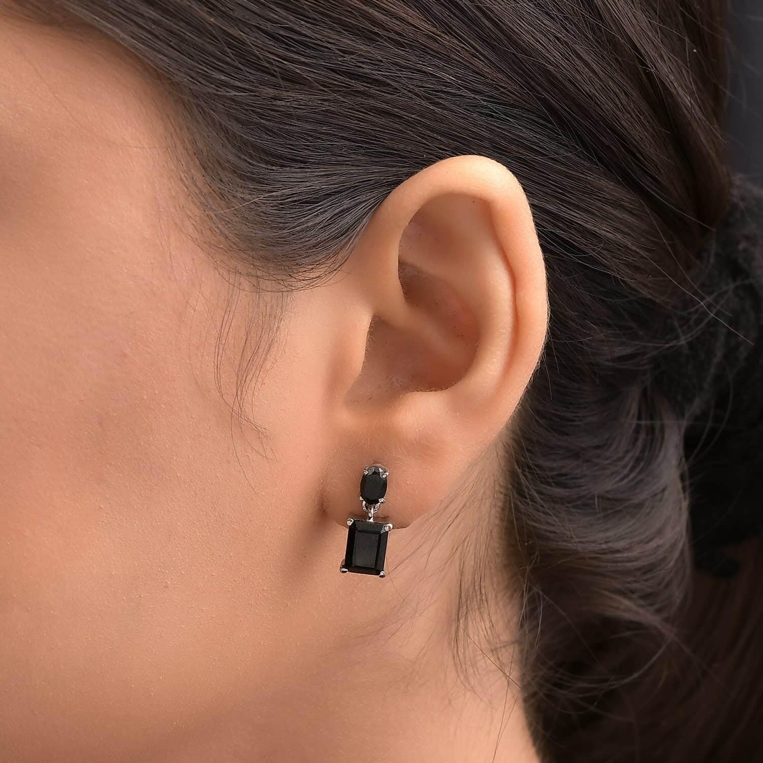 SHOP LC Black Spinel Dangle Drop Earrings for Women - Stainless Steel Jewelry - Elegant Birthday Gifts for Her - Perfect for Parties, Weddings & Special Occasions