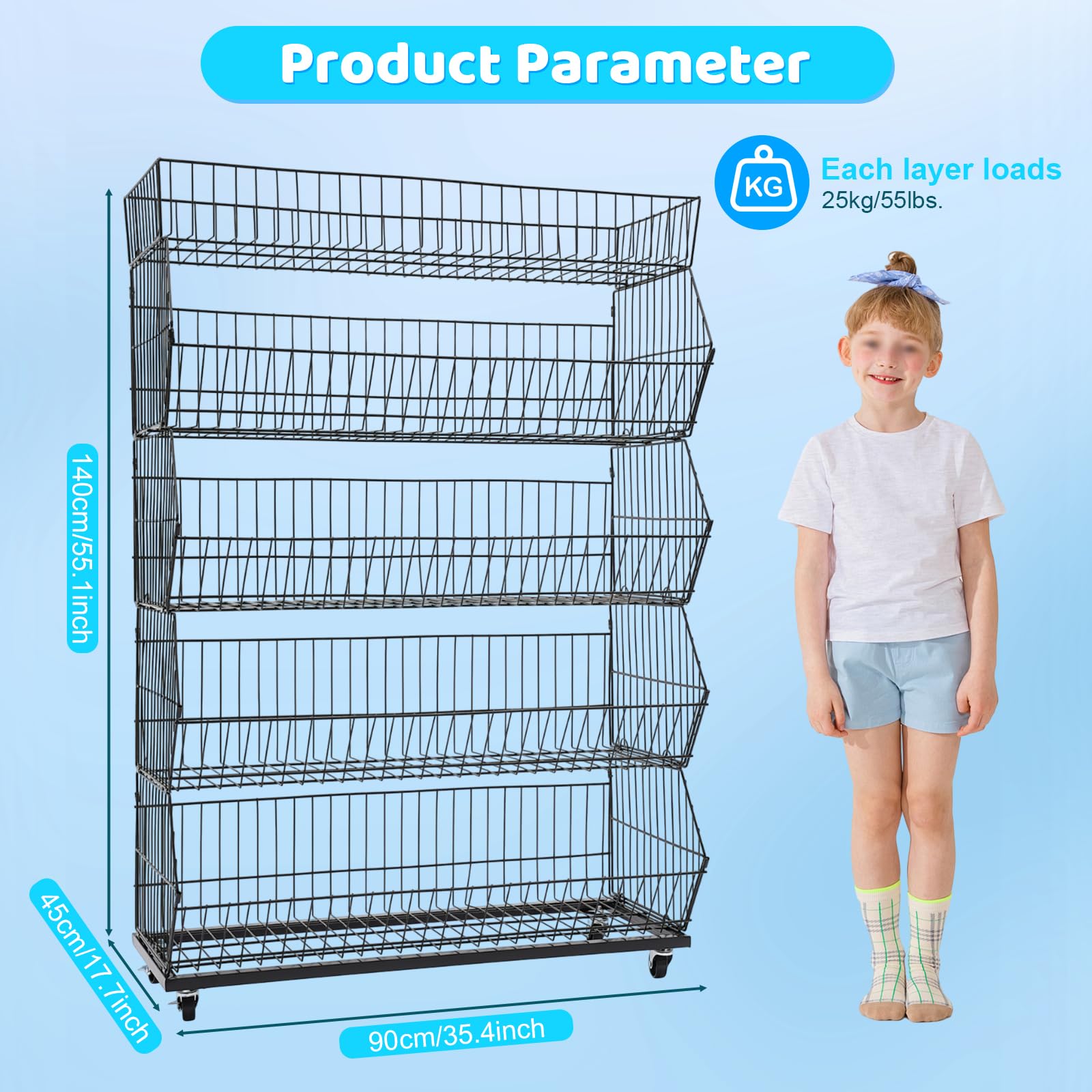 5-Tier Rolling Display Shelf for Retail Stores - 18