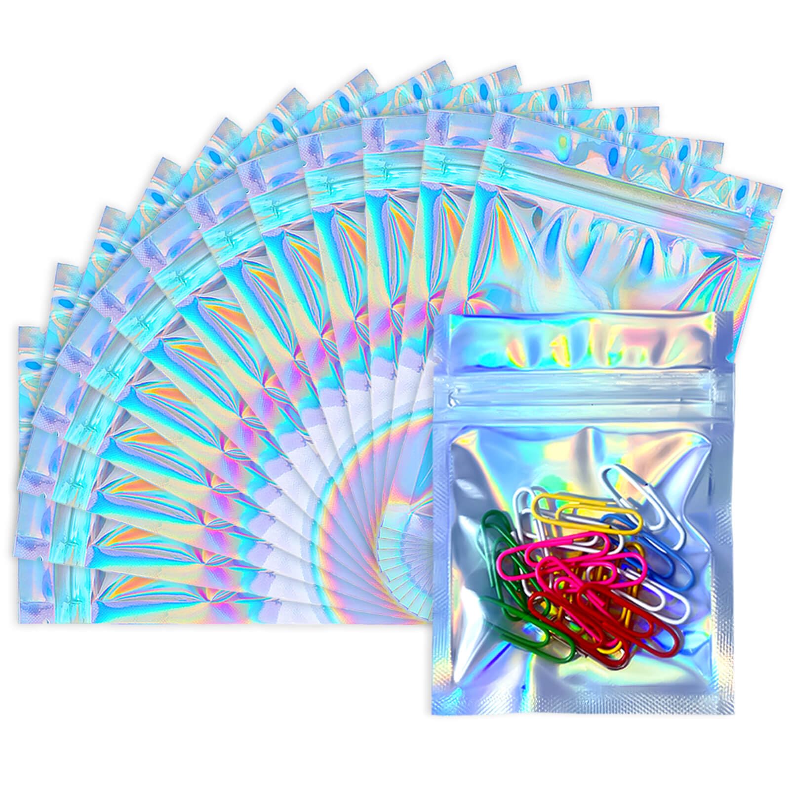 Holographic Mylar Bags 2.3x3 Inch - 100 Pack Resealable Foil Pouches for Food Storage, Candy, Jewelry & Small Item Packaging | Perfect for Snacks, Beads, Crafts & Travel Organization
