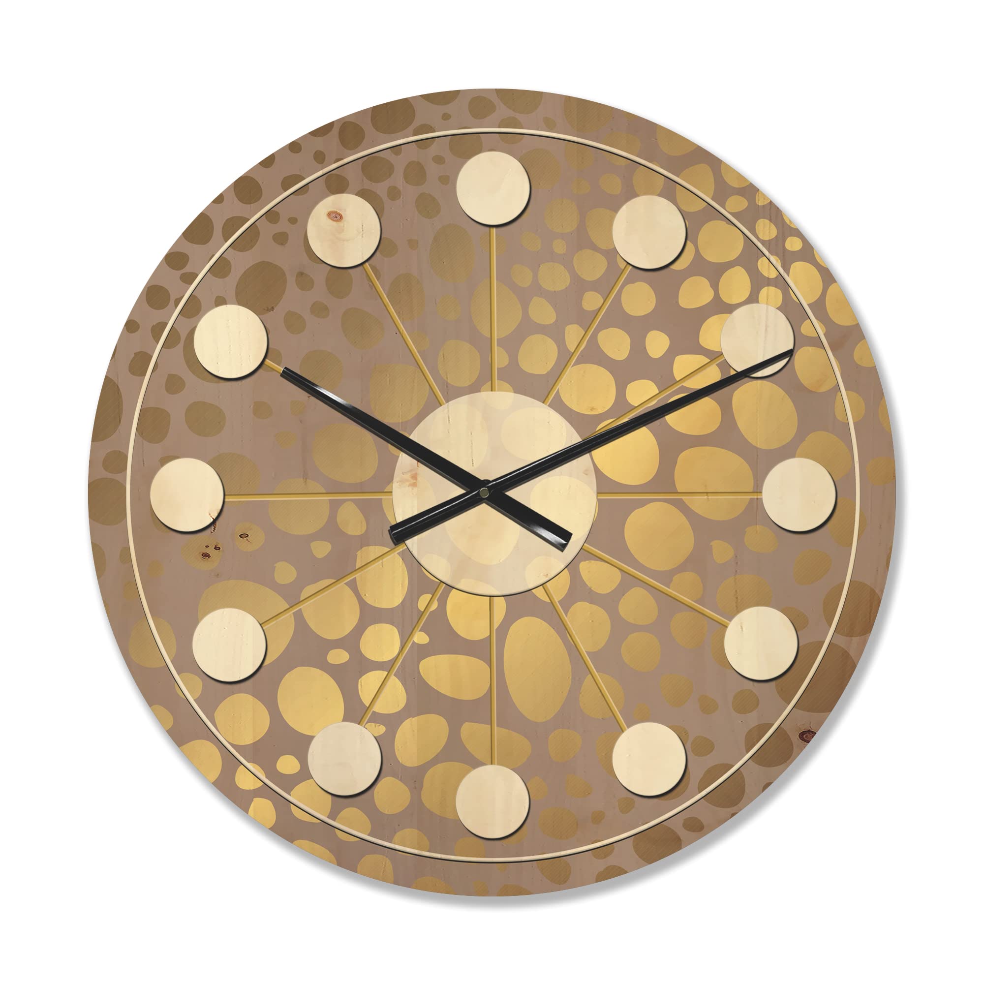 Golden Marble Mid-Century Modern Wood Wall Clock - Large Oversized Decorative Clock for Living Room, Bedroom & Office Décor | Vintage Style Home Wall Art