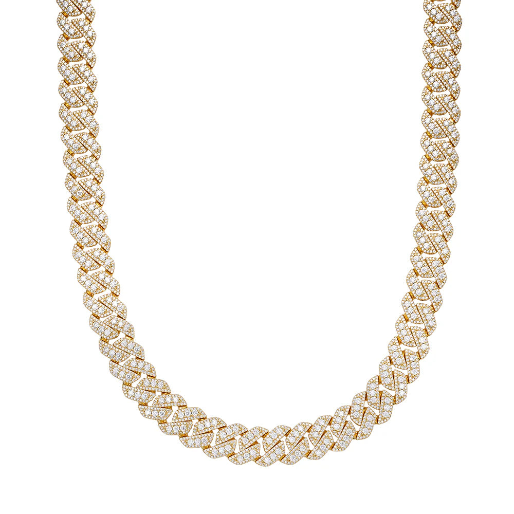 14mm Miami Cuban Link Chain Necklace - 925 Sterling Silver Gold Tone with Moissanite | Men's & Women's Hip Hop Jewelry for Parties & Gifts