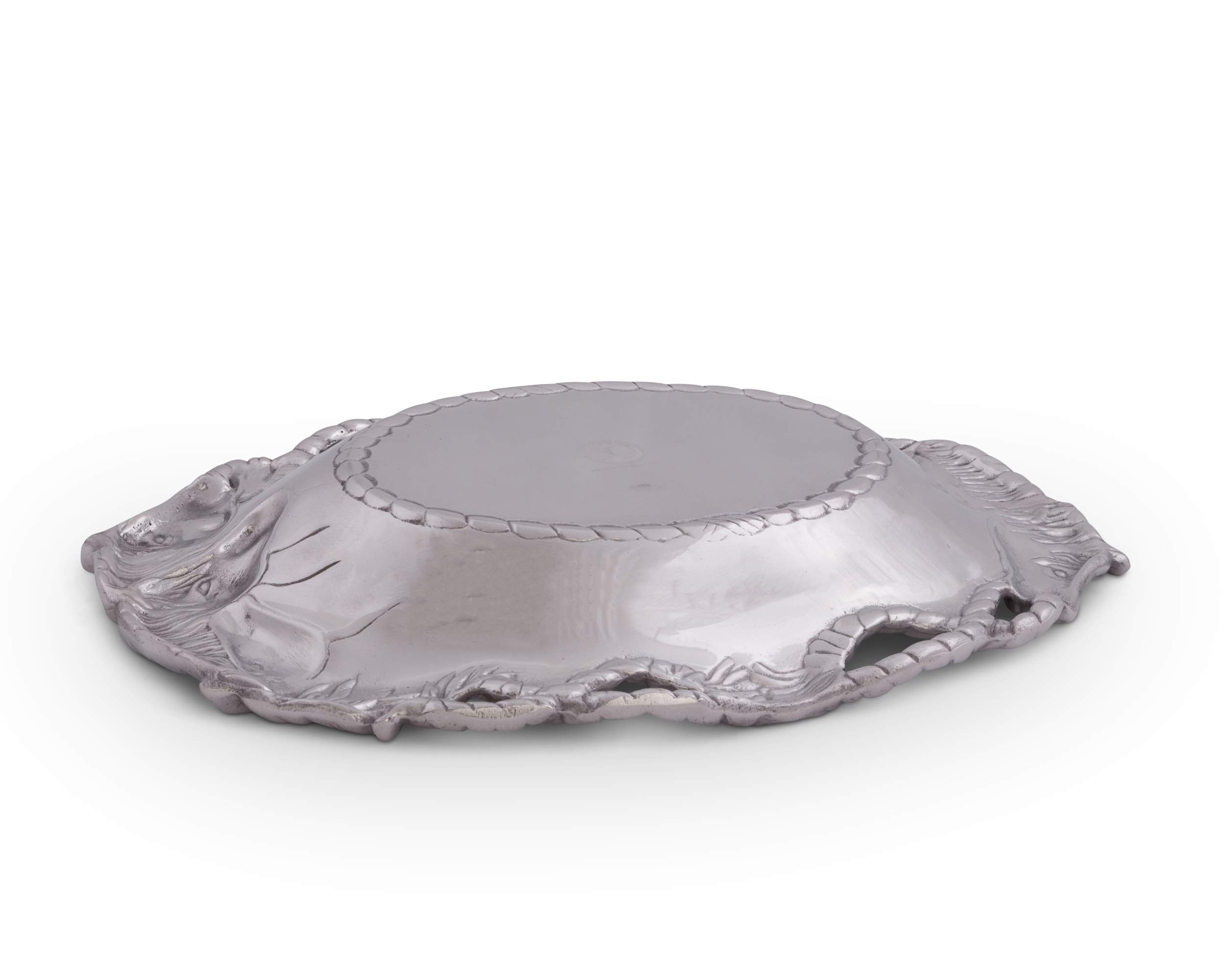 Arthur Court Aluminum Equestrian Horse Oval Serving Tray 14 x 10 inch - Handcrafted with Rope Detail, Freezer & Oven Safe, Perfect Gift for Horse Lovers - Ideal for Ranch Events, Horse Race Parties & Home Decor