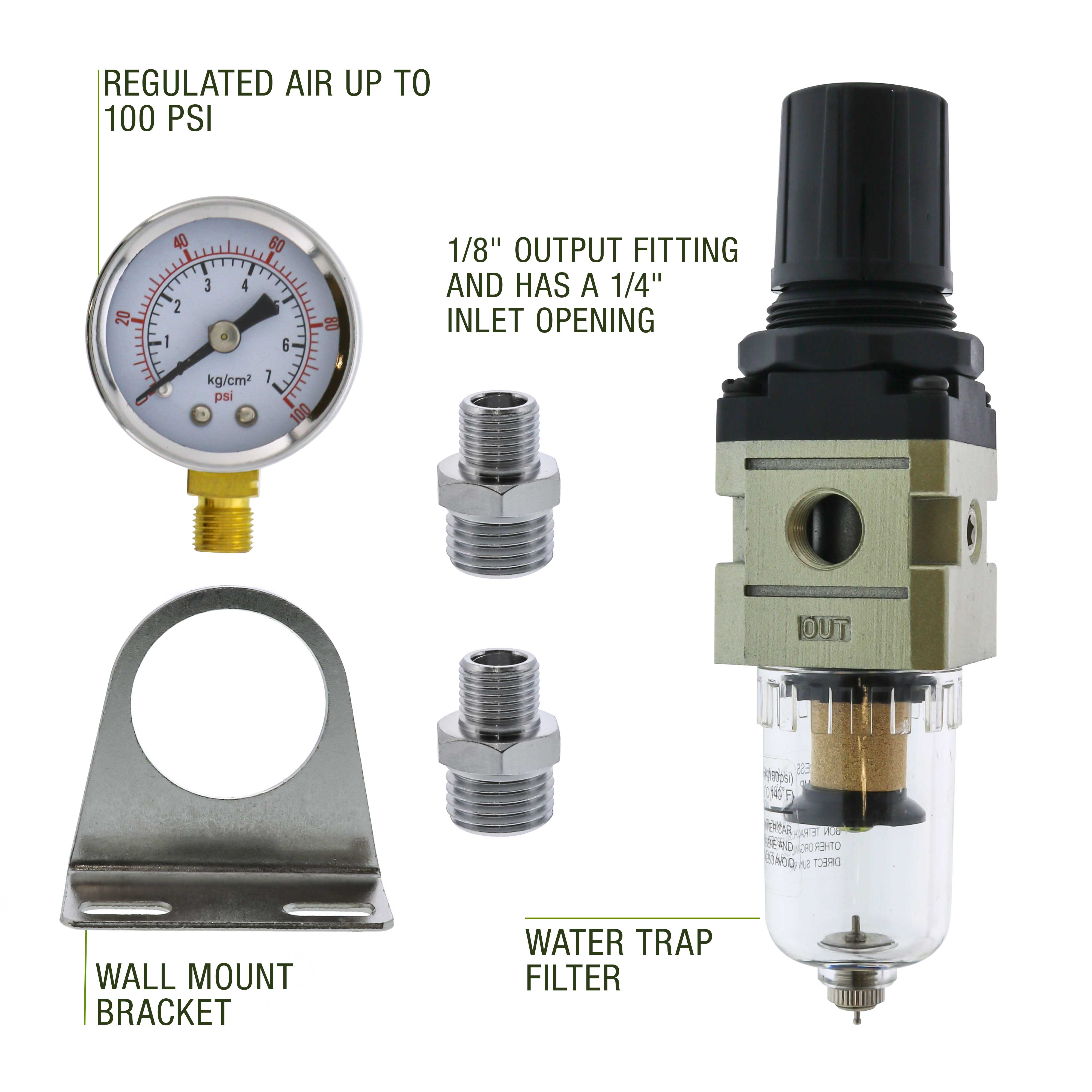 Heavy Duty True Diaphragm Mini Air Regulator with Gauge & Water Trap Filter - Precision Airflow Control for Airbrush Compressors | Perfect for Painting, Tattoo & Nail Art