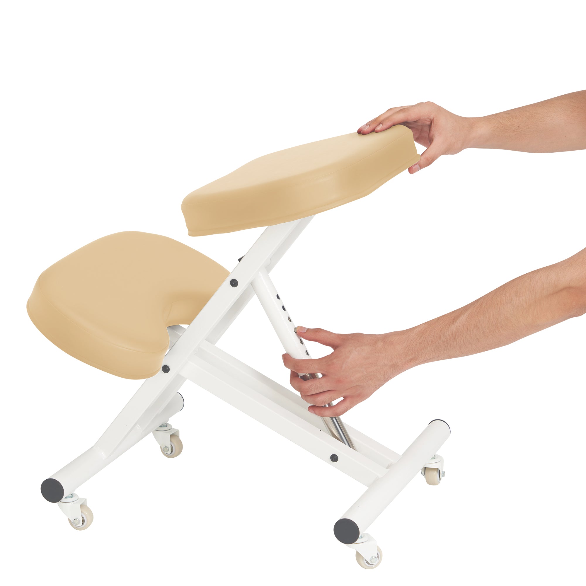 Ergonomic Metal Foldable Kneeling Chair for Office & Home - Posture Correction Stool with Adjustable Height | Improves Sitting Posture & Back Pain Relief | Perfect for Work, Study & Meditation (Cream/Black Options)