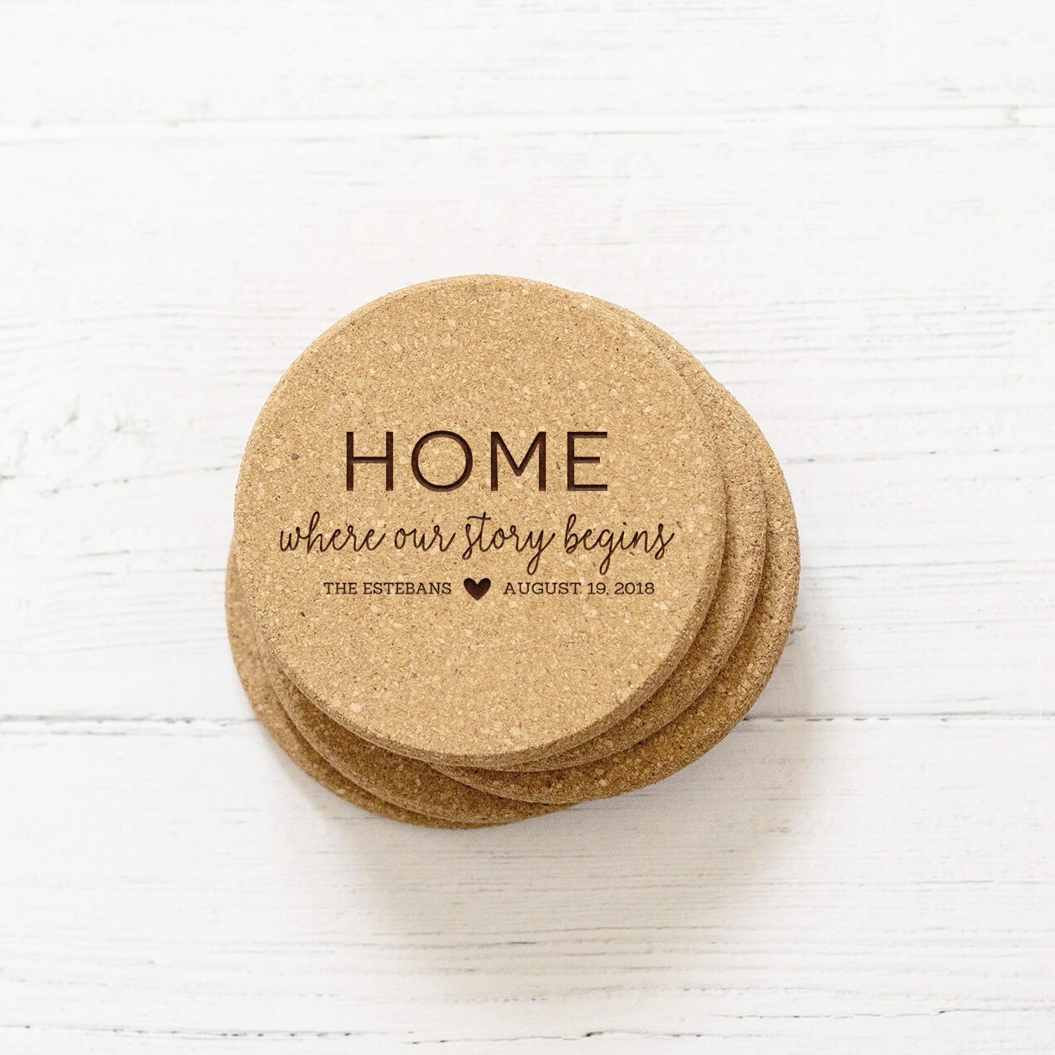 Personalized Cork Drink Coasters Set of 4 - Custom Wedding Gifts for Couples, Bridal Shower & Housewarming Presents - Unique Home Decor for Dining Table, Coffee Table & Outdoor Patio - Perfect Closing Gift for New Homeowners & Anniversary Present