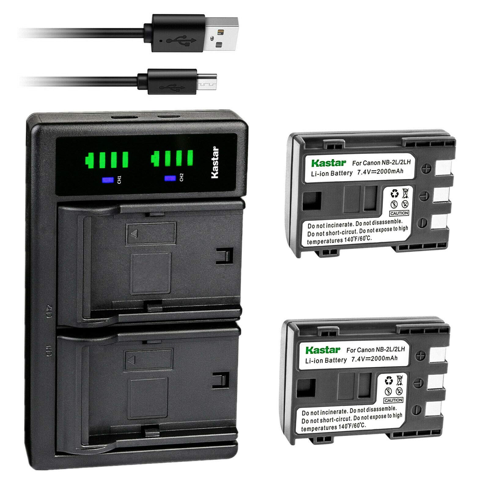 Kastar 2-Pack Replacement Battery & LTD2 USB Charger for Canon Optura 30/40/50/60/400/500, PowerShot G7/G9/S30/S40 Digital Cameras - Perfect for Travel Photography & Vlogging
