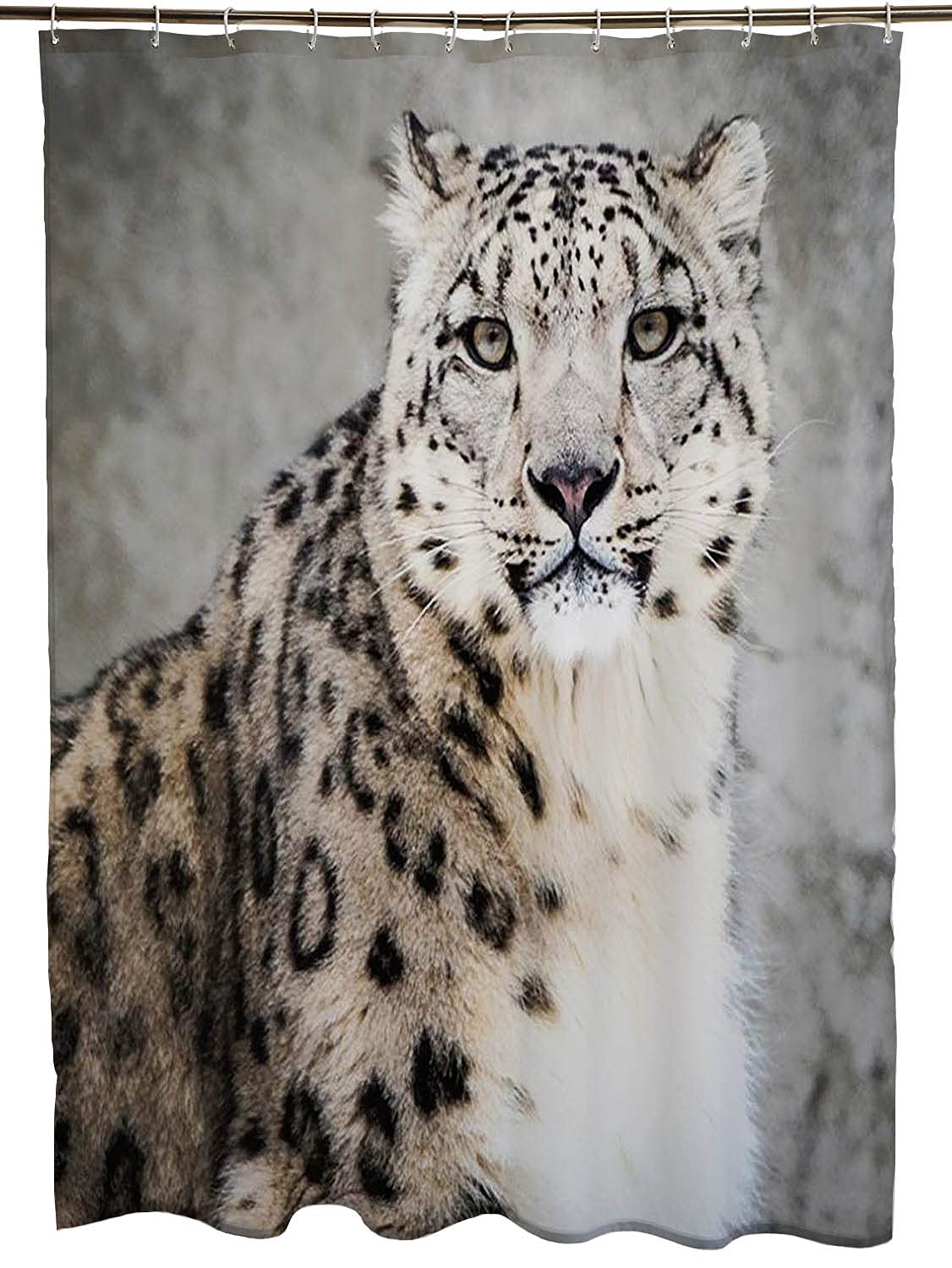 Waterproof Snow Leopard Shower Curtain 72x78 Inches - Modern Animal Print Bathroom Decor with Rustproof Hooks, Durable Fabric for Stylish Home & Spa-Like Shower Experience