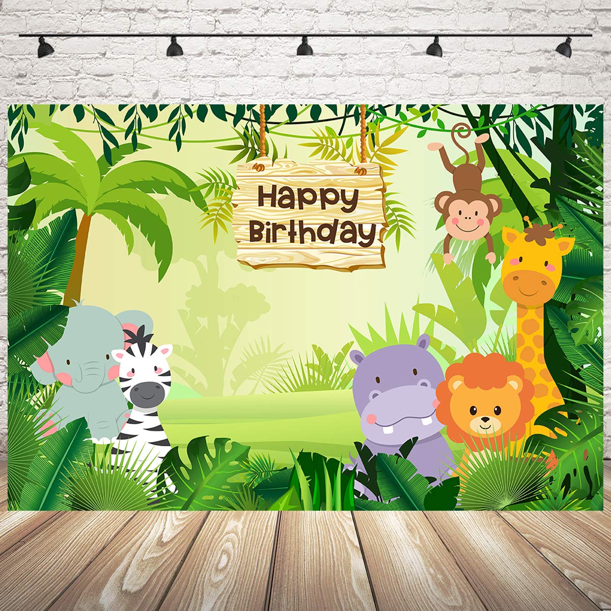 7x5ft Safari Jungle Birthday Backdrop with Wild Animals - Elephant & Monkey Forest Theme Photography Background for Boys' Birthday Parties, Baby Showers & Jungle-Themed Events