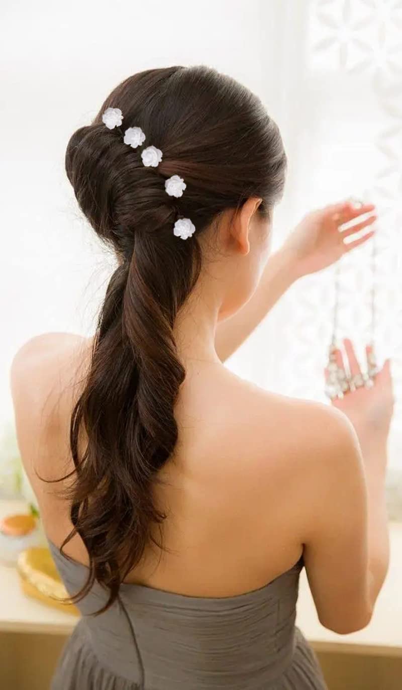 20 PCS White Bridal Wedding Hair Pins - U-Shaped Rose Flower Hair Clips for Women, Girls & Ladies - Perfect for Bridal Bouquet, Prom, Party & Special Occasions