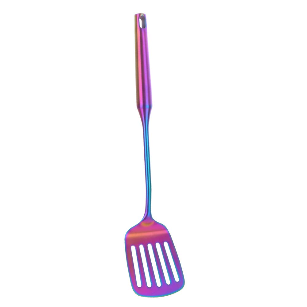 Premium Stainless Steel Slotted Turner - Thin Wide Blade Wok Spatula with Hollow Handle (3