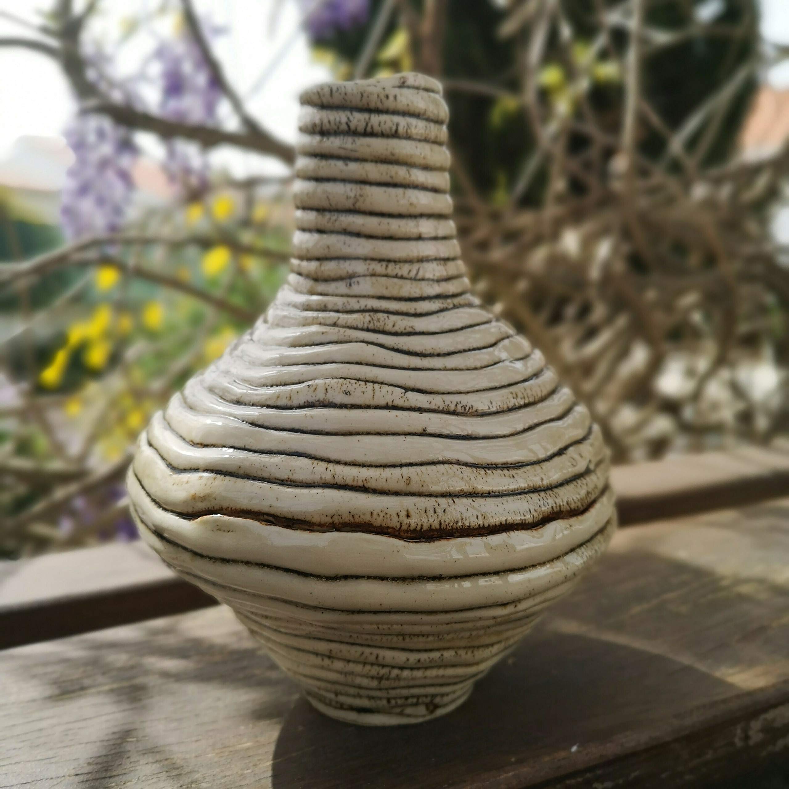 Handmade Rustic Ceramic Vase - Irregular Stoneware Textured Sculpture Art for Home Decor | Farmhouse, Boho & Modern Interior Design | Perfect for Living Room, Dining Table & Wedding Centerpieces