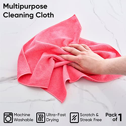Superior Pink Microfiber Cleaning Cloths - 16x16 Inch Ultra Absorbent, Lint-Free, Reusable Cloths for Car Detailing, Kitchen, Bathroom & Household Cleaning (12 Pack) - Scratch-Free, Streak-Free, No Detergents Needed for Shiny Surfaces