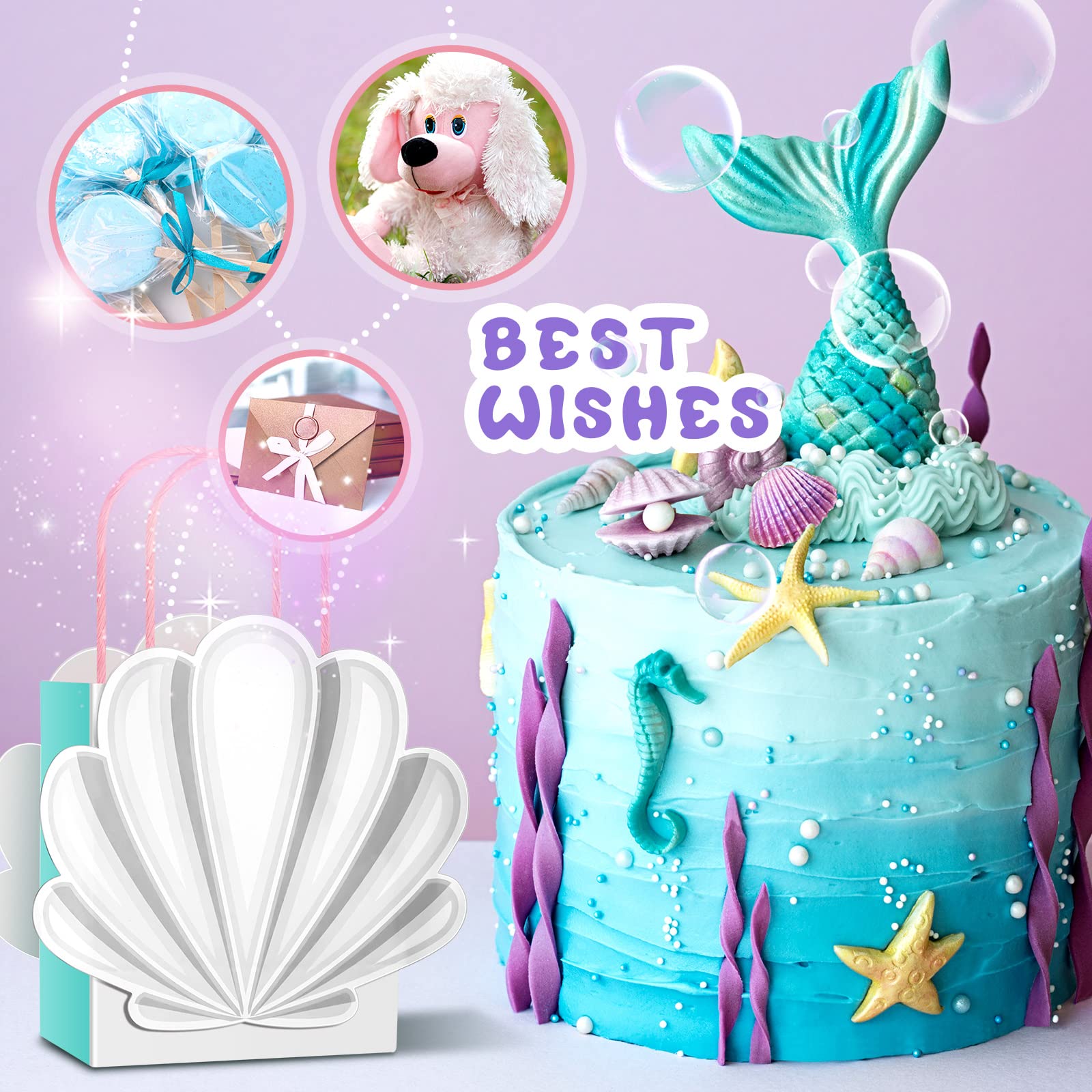 24 Pcs Mermaid Shell Gift Bags - White Mermaid Party Favor Bags for Candy & Treats - 5.91 x 5.12 x 2.76 Inch - Perfect for Ocean Themed Birthday Parties, Baby Showers & Under the Sea Events