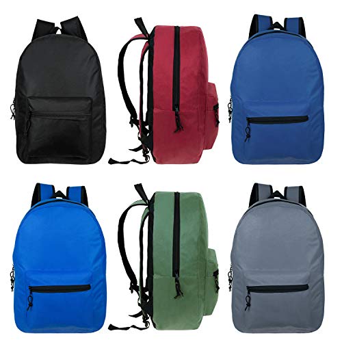15 Classic Basic Backpacks in 6 Colors - Bulk Pack of 24 School Bags for Students, Travel & Everyday Use