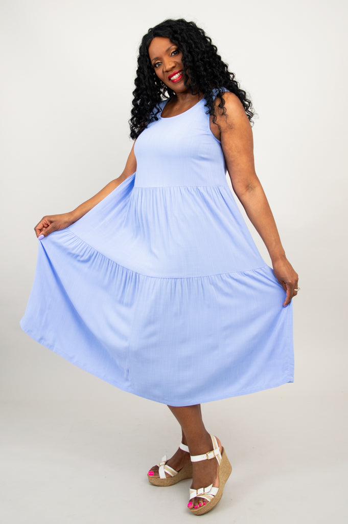 Juni Dress - Periwinkle Blue Linen Bamboo Blend Summer Dress for Women | Casual & Beach Wear | Perfect for Outdoor Parties & Vacations