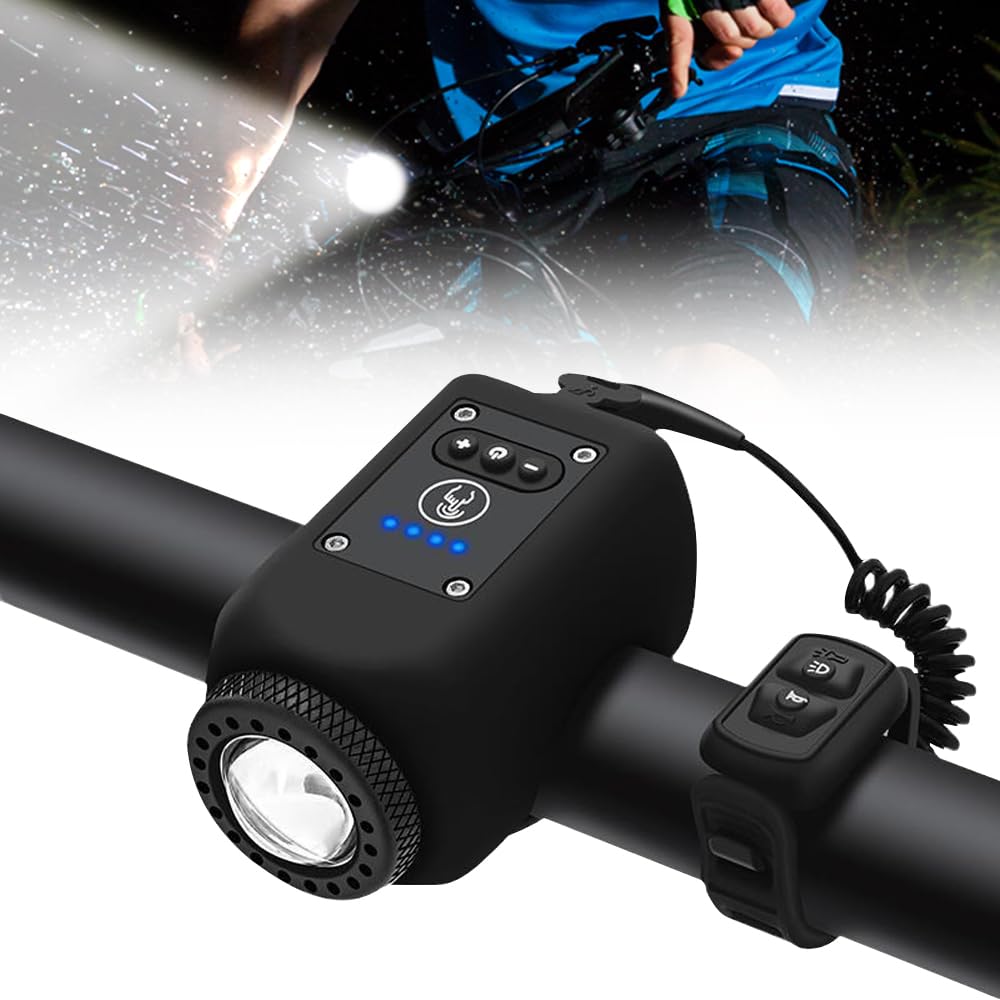 2024 Waterproof IPX5 Mountain Bike Electronic Horn Bell - 110dB Loud USB Rechargeable Bicycle Speaker with LED Flashlight | Night Cycling Safety Accessories for Adults | Perfect for Trail Riding, Commuting & Urban Cycling