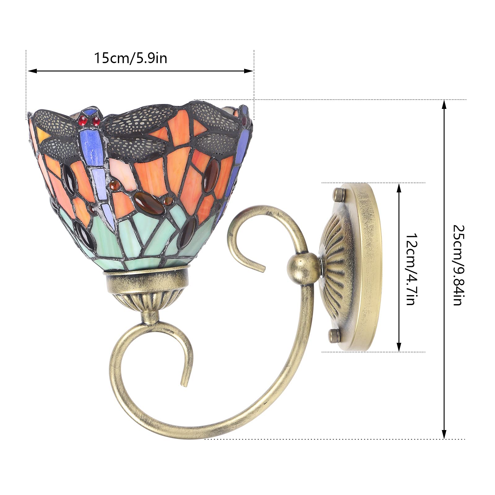 Tiffany Style Wall Lamp LED - Stained Glass Sconce with Dragonfly Design, E27 Base, 6 Inch Hallway Light for Bedroom & Living Room - Perfect for Corridor, Gallery, and Passageway Lighting