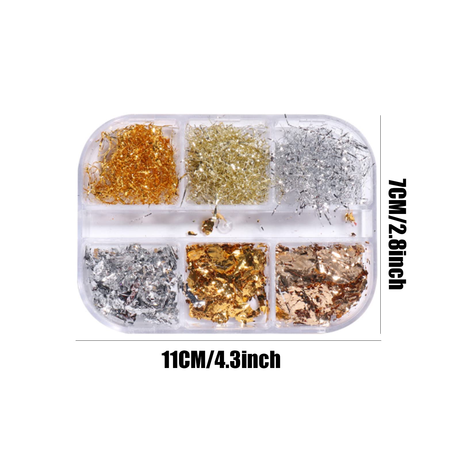 6 Grids Gold Silver Nail Foils - Shining Nail Glitter Flakes & Sequins Stickers for Nail Art | DIY Manicure, Salon Professional Nail Design Accessories