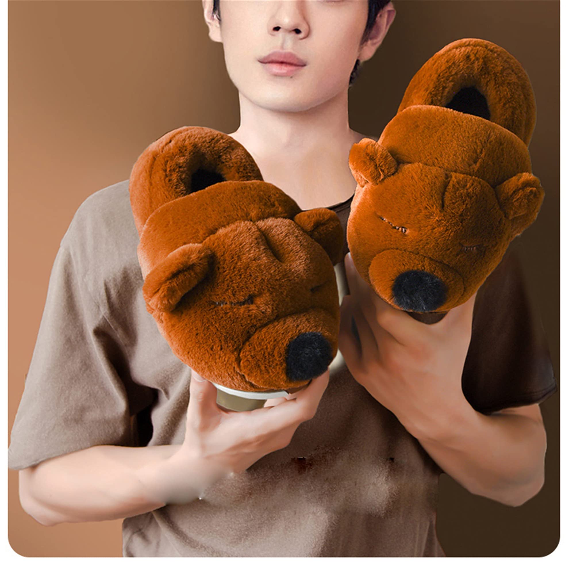 LANFIRE Women's Cute Bear Slippers - Animal Themed Fuzzy House Shoes, Soft Plush Winter Warm Indoor Slippers with Non-Slip Sole for Home, Lounge & Gift Giving