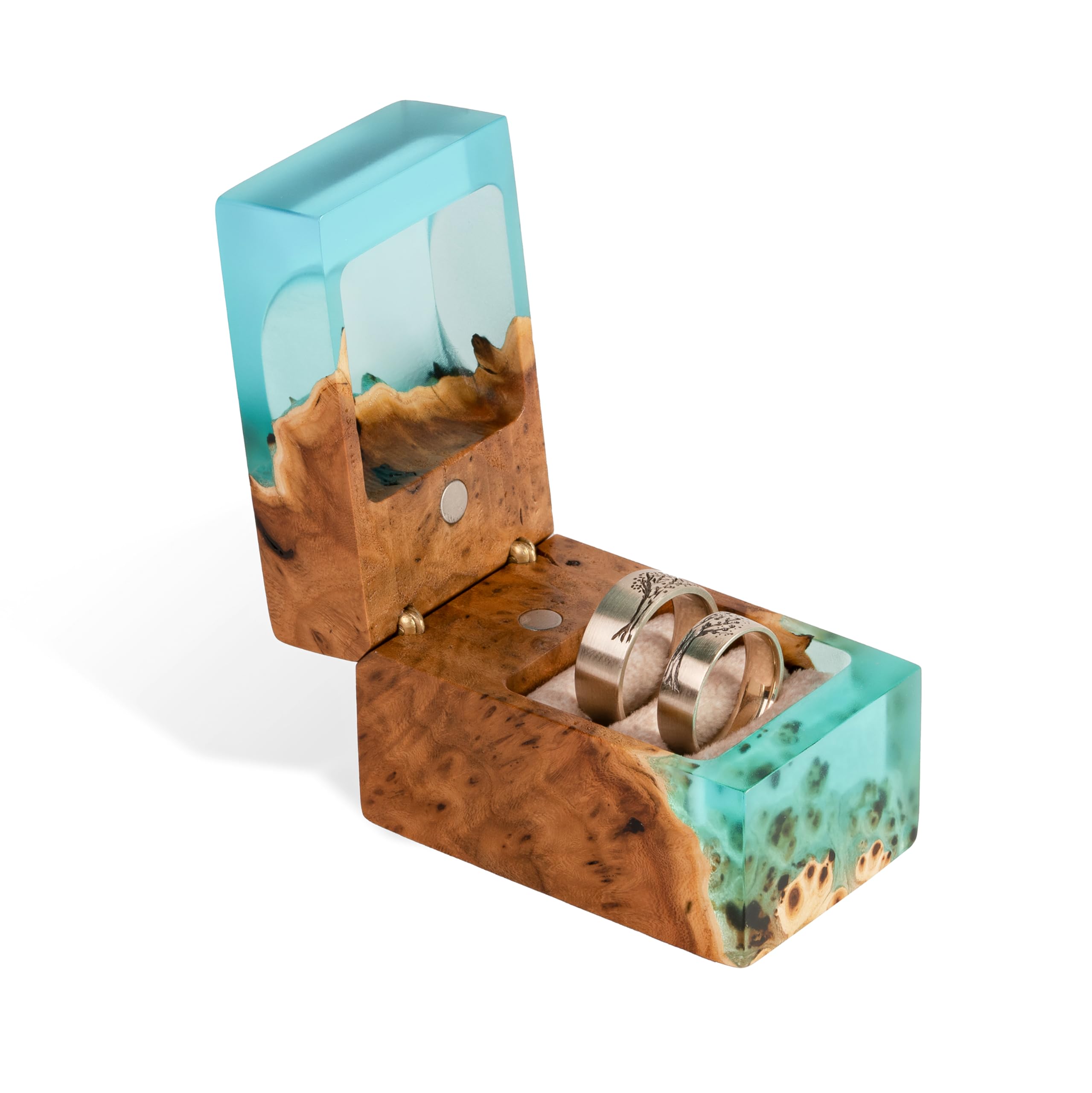 Exquisite Handcrafted Wooden Ring Box - Unique Engagement Ring Bearer Box for Wedding Proposals - Double Ring Holder for Women & Men (Aqua Blue) - Perfect for Engagement Gifts, Wedding Ceremonies & Romantic Surprises