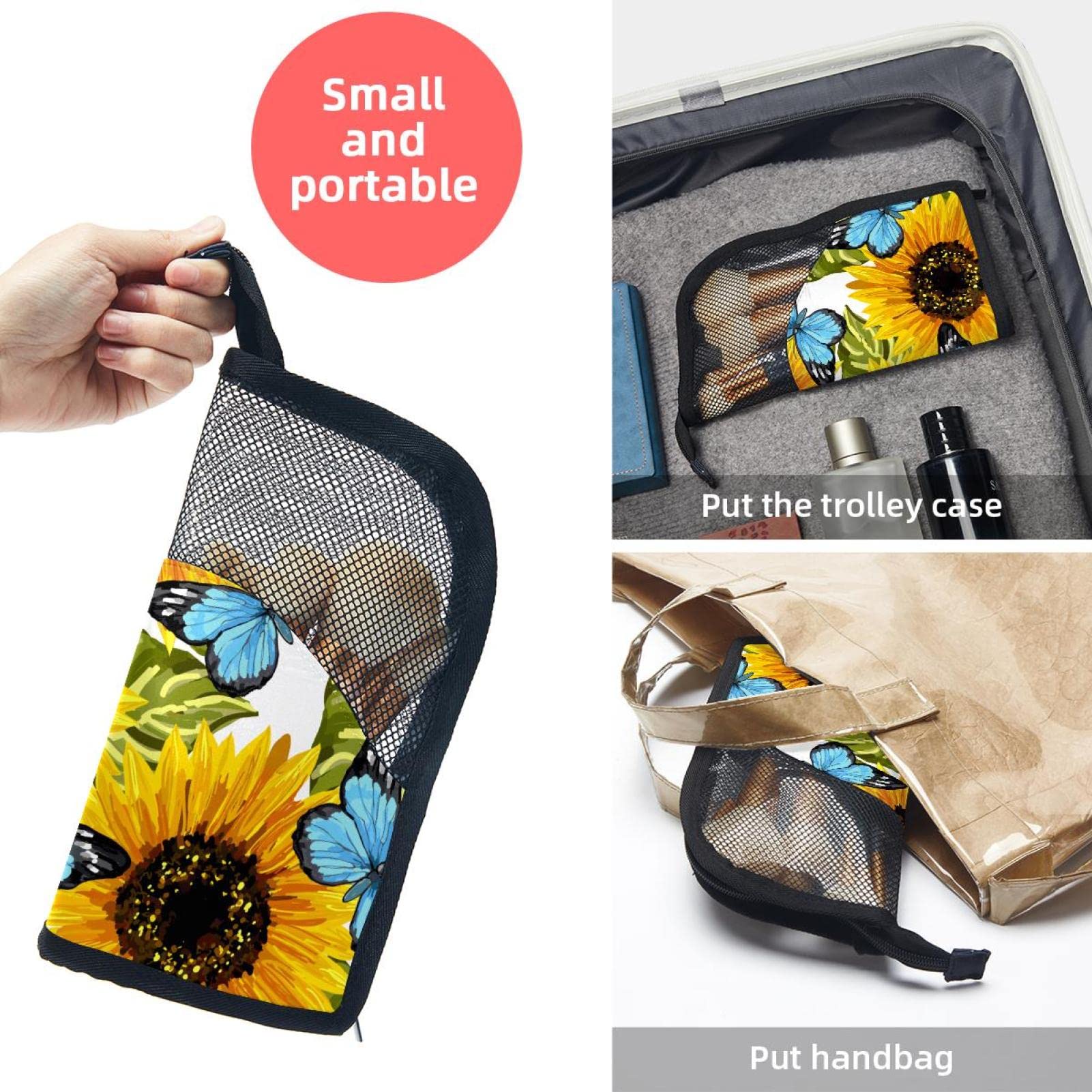 12-Piece Sunflower Blue Butterfly Makeup Brush Organizer Bag – Portable Makeup Brush Holder Case for Travel & Home Storage