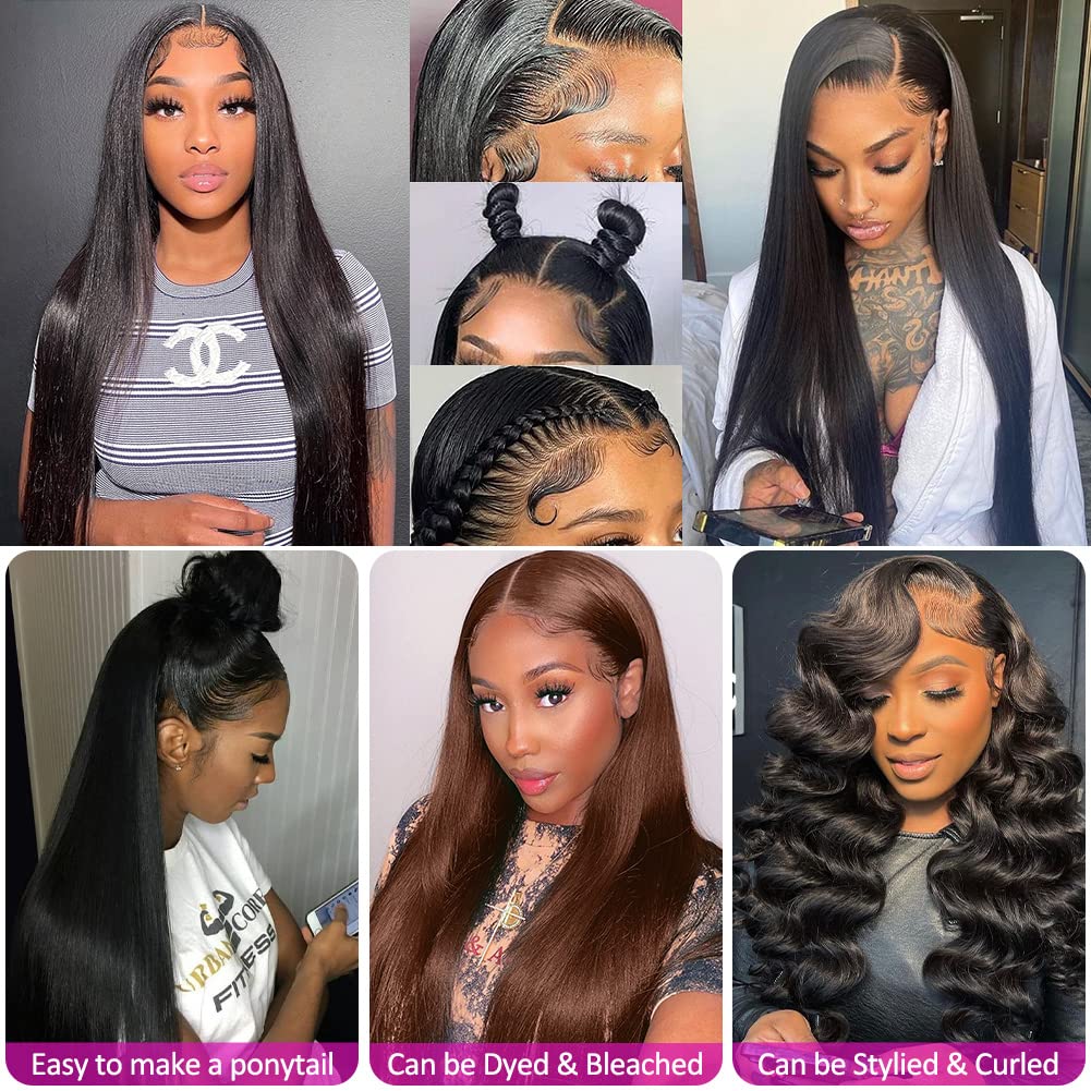 13x4 HD Transparent Lace Front Wigs Human Hair - Pre Plucked with Baby Hair 220% Density Straight Lace Wig for Black Women | Natural Hairline 24 Inch | Perfect for Daily Wear, Parties & Special Occasions