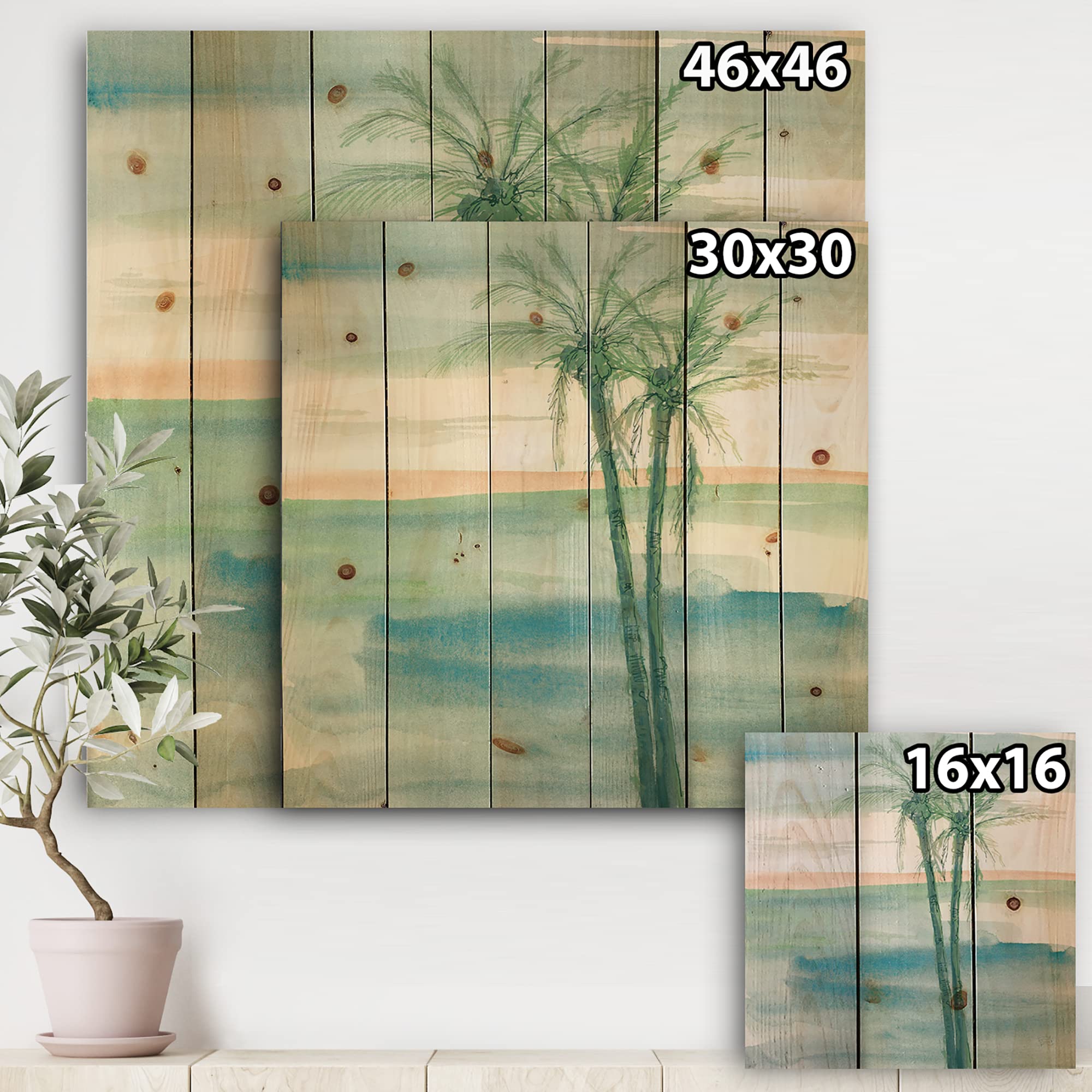 DesignQ Peaceful Dusk II Tropical Wood Wall Art - Blue Beach-Themed Wall Decor, Large Pine Wood Wall Panels with Nature Prints | Perfect for Coastal, Boho & Living Room Decor