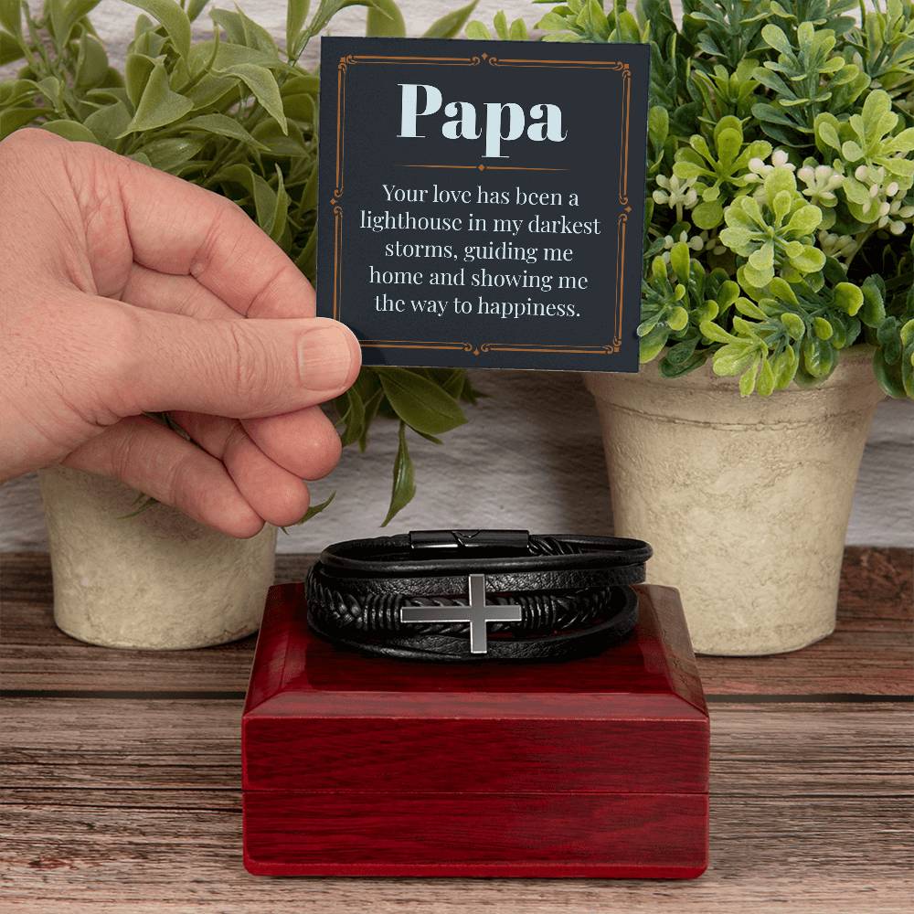 Men's Leather Bracelet with Cross Pendant - Thoughtful Gift for Dad, Father's Day, Birthday & Christmas | Religious Jewelry for Christian Men