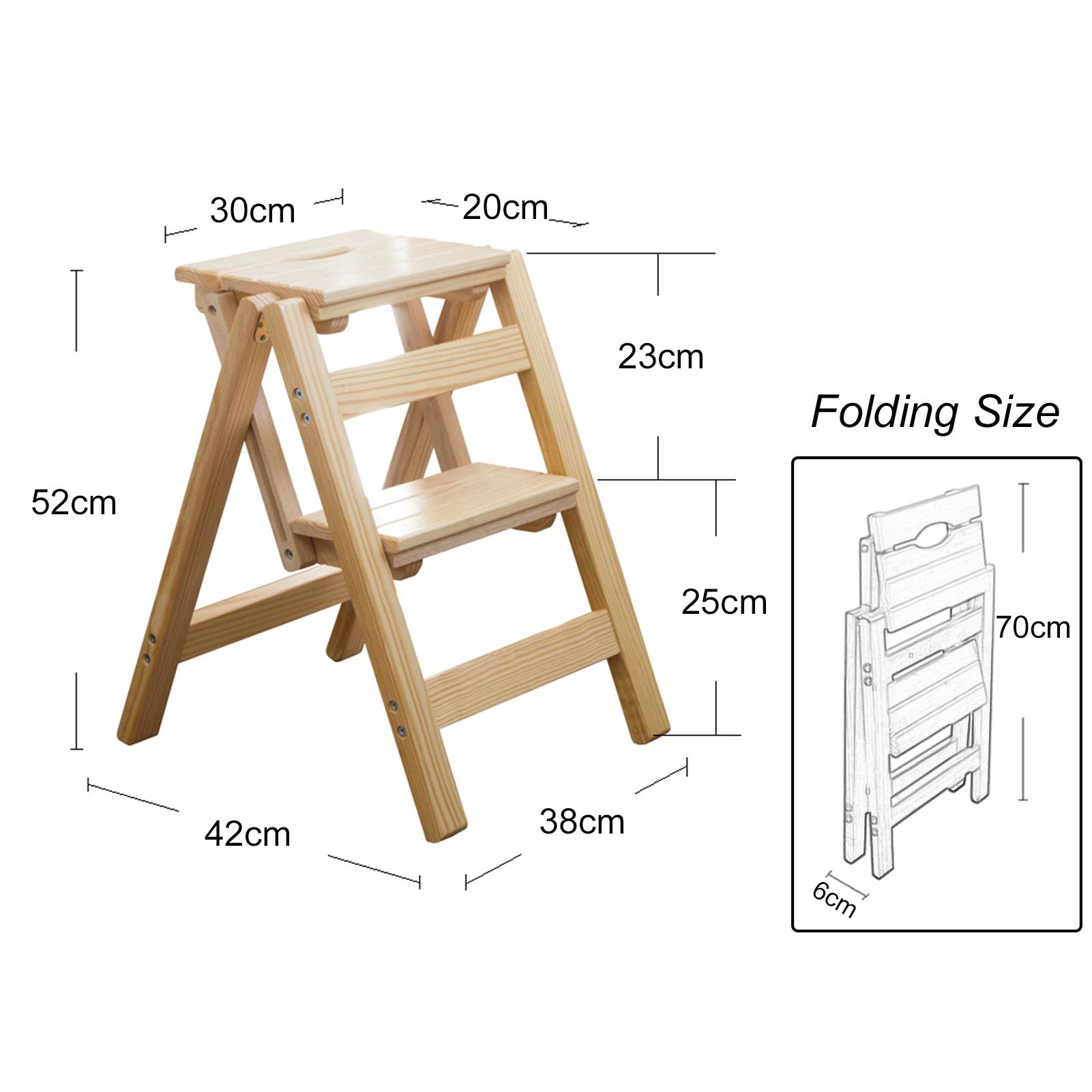 2-Step Folding Wooden Step Stool for Kitchen, Adults & Kids - Portable Multi-Purpose Ladder for Indoor & Outdoor Use - Plant Stand, Climbing Aid, Home Decor
