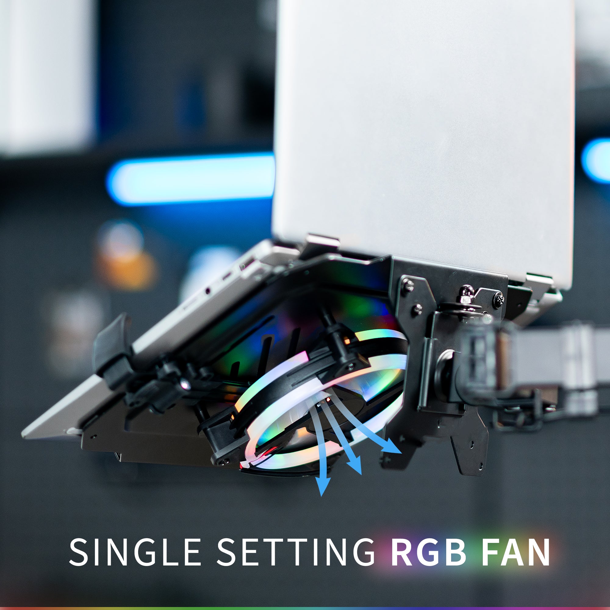 VESA Compatible Laptop Tray with RGB Cooling Fan - Adjustable Computer Mount for Gaming & Office Setup