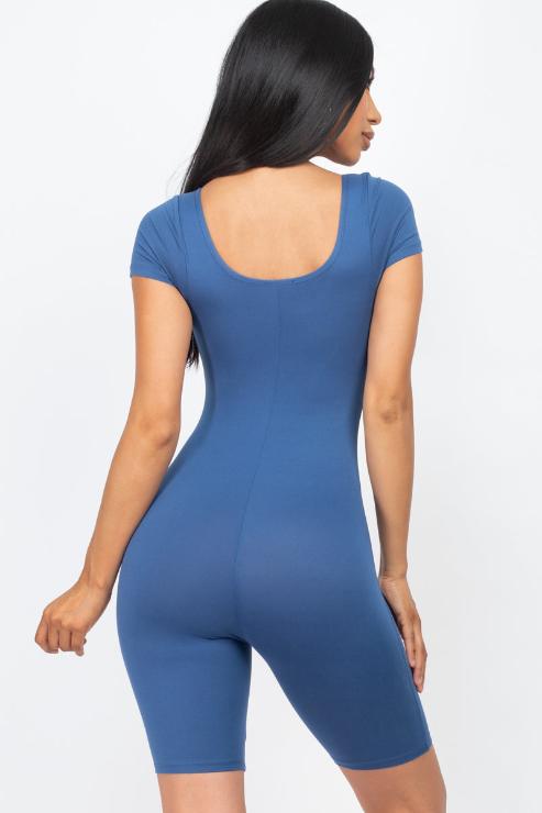 CAPELLA Women's Short Sleeve Scoop Neck Bodycon Romper Jumpsuit - Sexy Stretchy Party Outfit for Club, Date Night & Summer Vacation