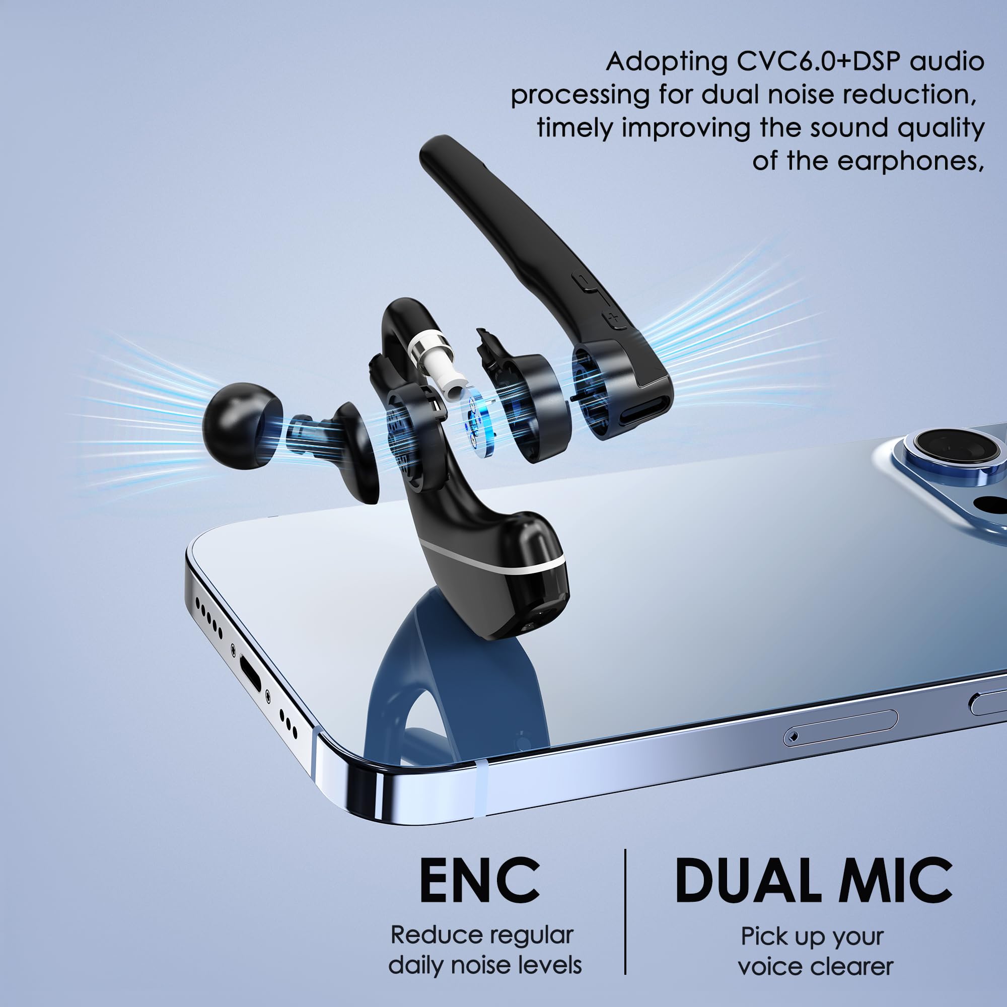 Bluetooth 5.3 Wireless Headphones with 1000mAh Charging Case, 96H Battery Life, Noise Cancelling Dual-Mic Earpiece for Hands-Free Calls - Perfect for Truckers, Home Office, Computer & Cell Phone Use