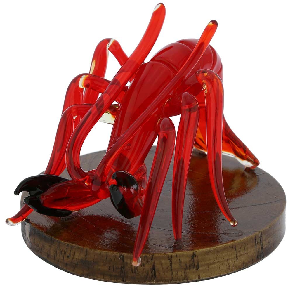 Handmade Murano Glass Lobster Sculpture on Base - Authentic Venetian Art for Home Decor & Gift