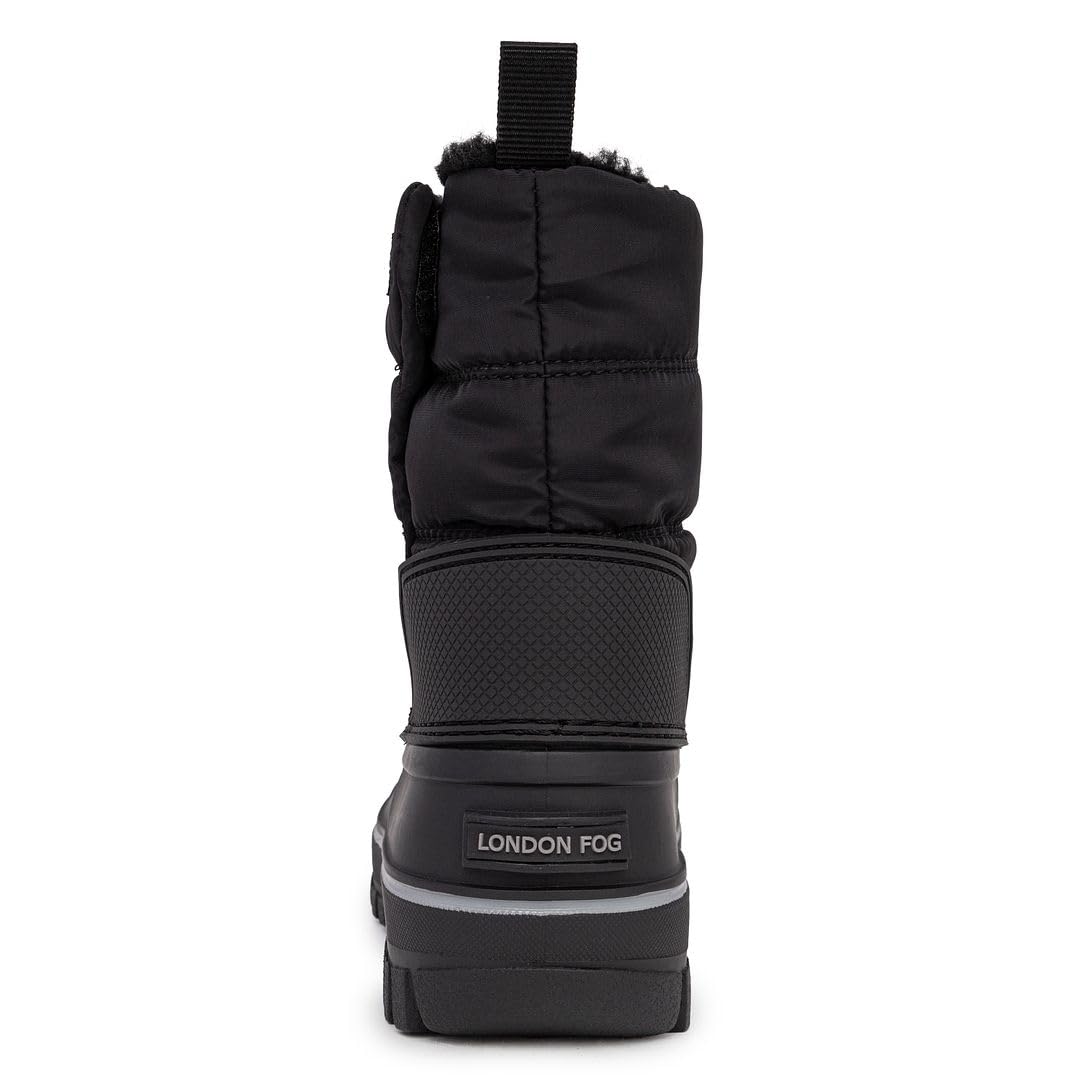 London Fog Jett Waterproof Insulated Fleece-Lined Snow Boots for Kids & Toddlers - Unisex Winter Boots for Boys & Girls (Sizes 5 Toddler to 6 Big Kid) - Black, Navy Blue, Grey - Perfect for Snow Play, School & Outdoor Winter Activities