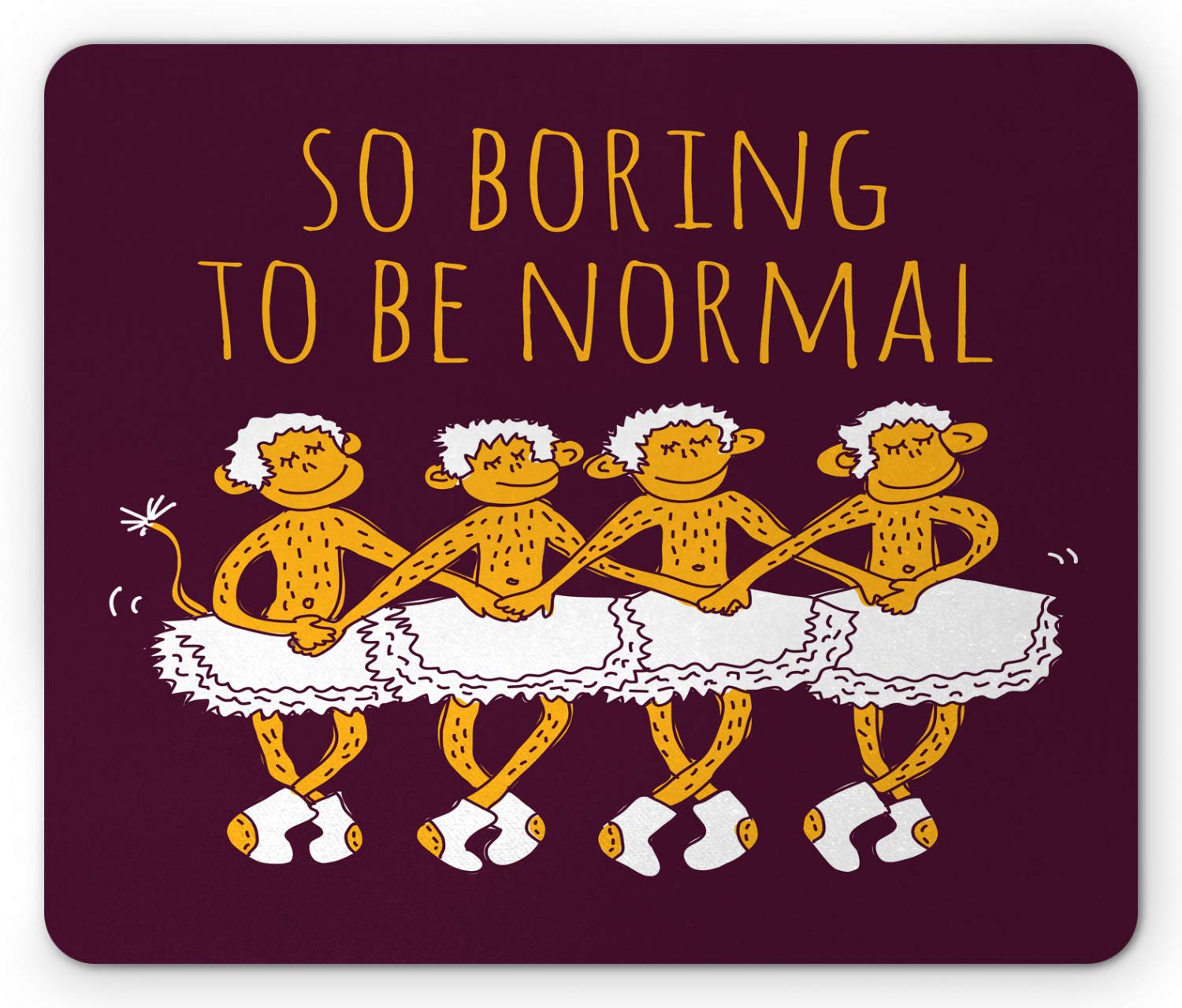 Ambesonne Funny Ballerina Dancing Monkeys Mouse Pad - Non-Slip Rubber Mousepad with Unique Print, Standard Size (Maroon & Marigold) - Perfect for Office, Gaming & Home Computer Setup