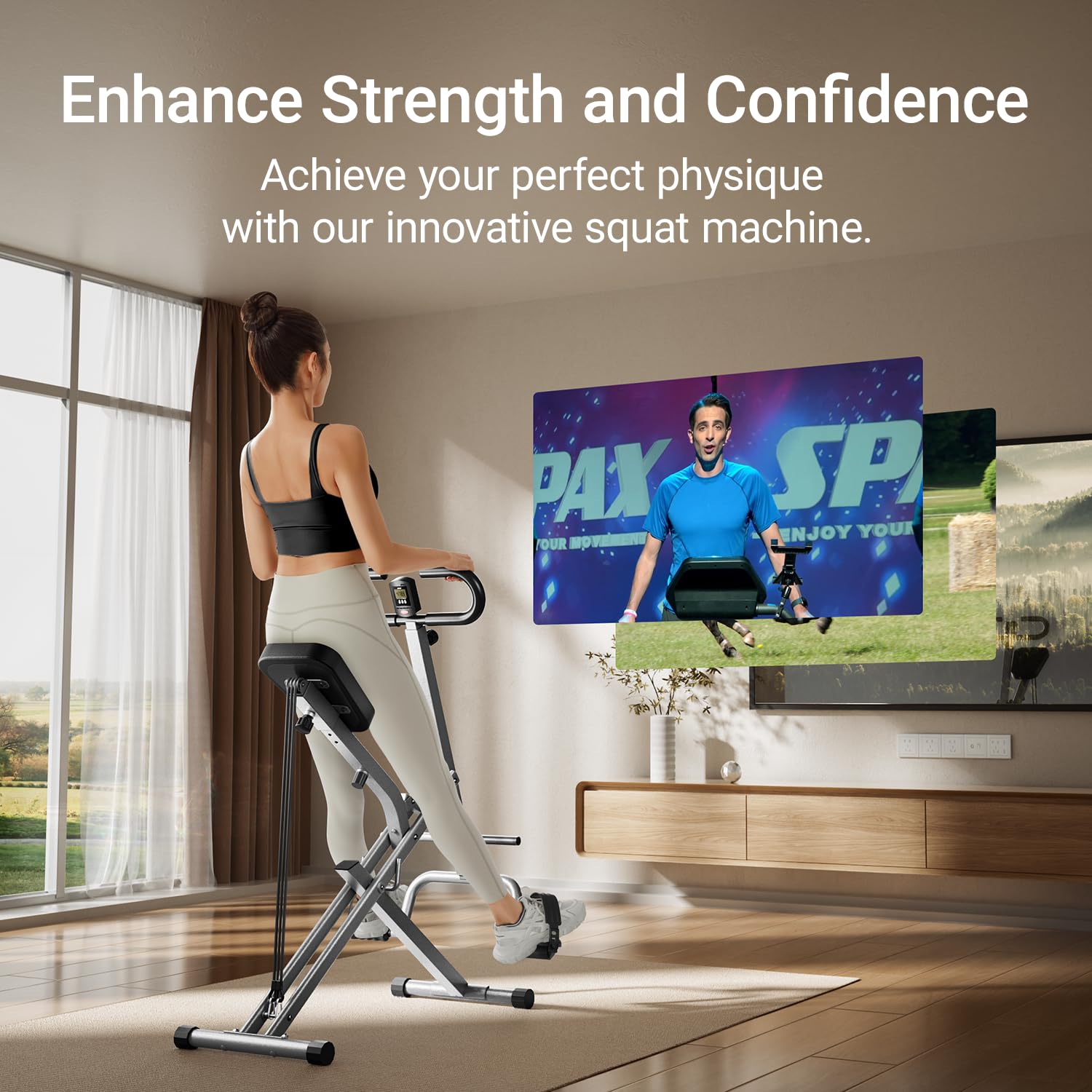 UMAY Foldable Squat Machine for Home Gym - 3 High-Strength Resistance Bands for Full Body Workout | Perfect for Squats, Rowing & Strength Training Exercises in Small Spaces