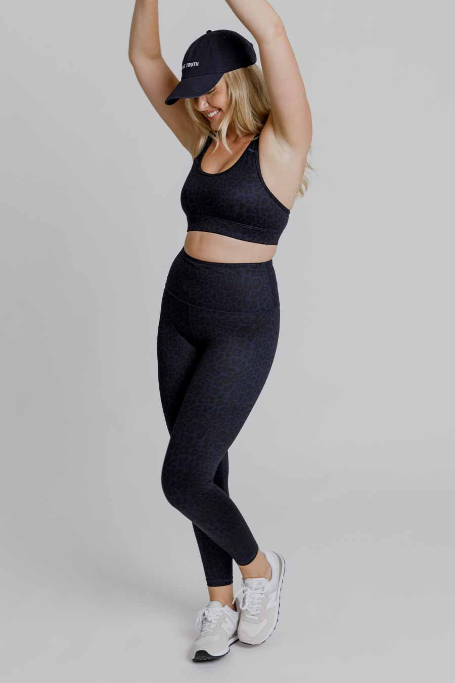 Essential High Waist Yoga Leggings - Navy Blue Leopard Print for Women | Perfect for Workouts, Running & Lounge Wear