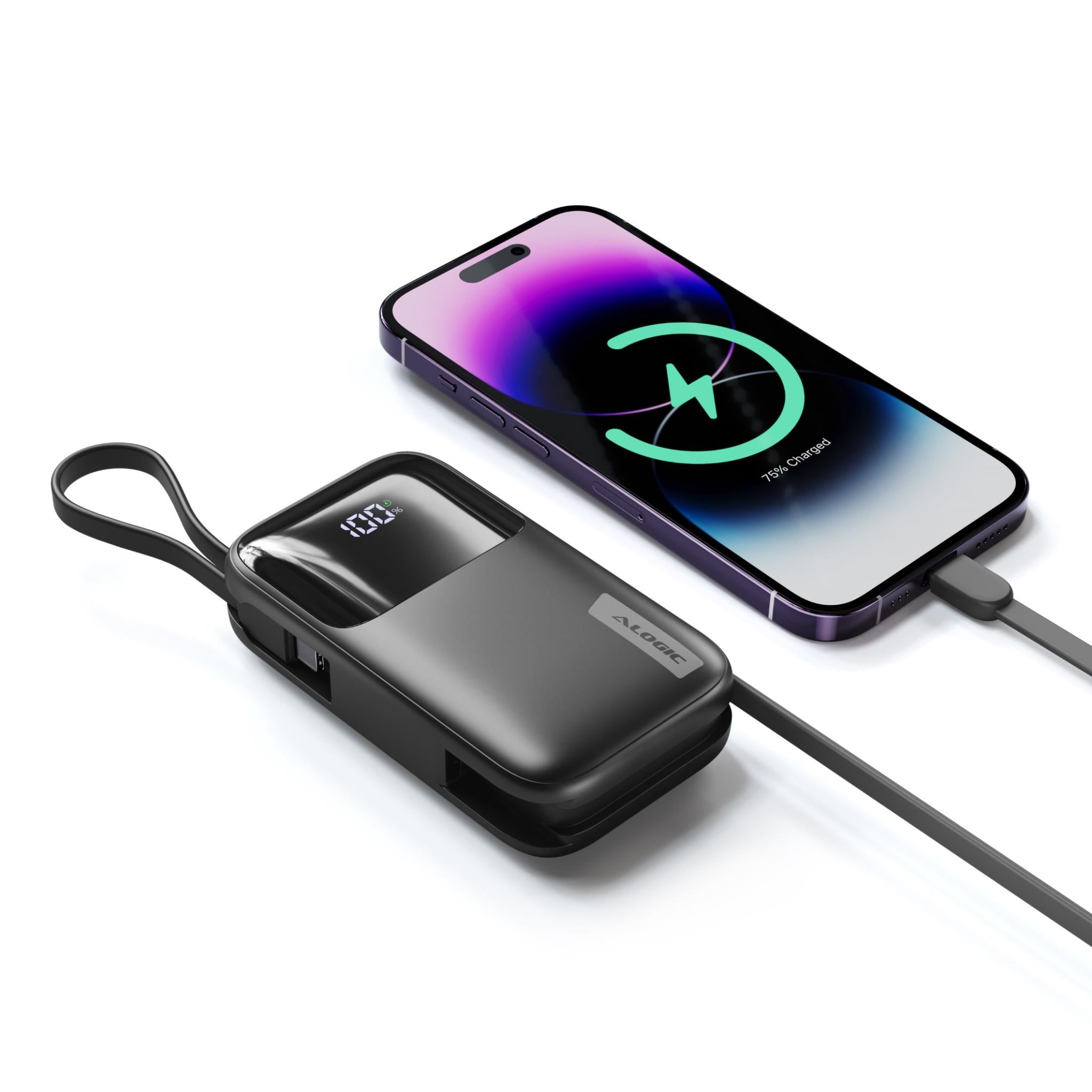 ALOGIC 10K 20W Fast Charging Power Bank with USB-C & Lightning Ports - Portable Charger for iPhone, Android, AirPods - Perfect for Travel, Camping & Emergency Backup (Black)