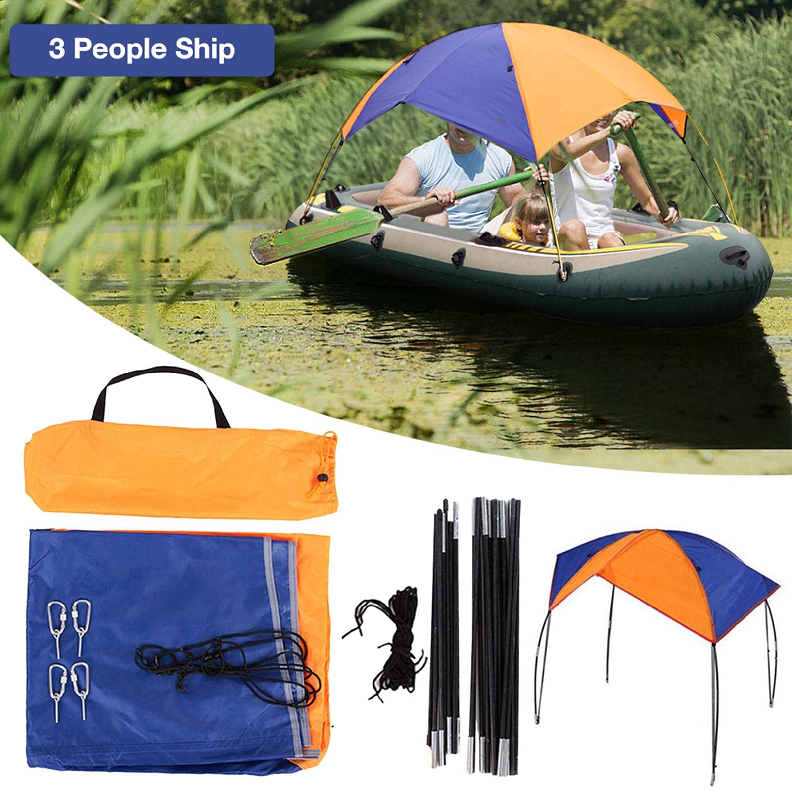 Inflatable Boat Sun Shade Canopy - Waterproof Fishing Kayak Shelter with Folding Design - 3-Person Boat Accessories for Sun Protection & Rain Cover - Perfect for Kayaking, Fishing, and Outdoor Water Activities