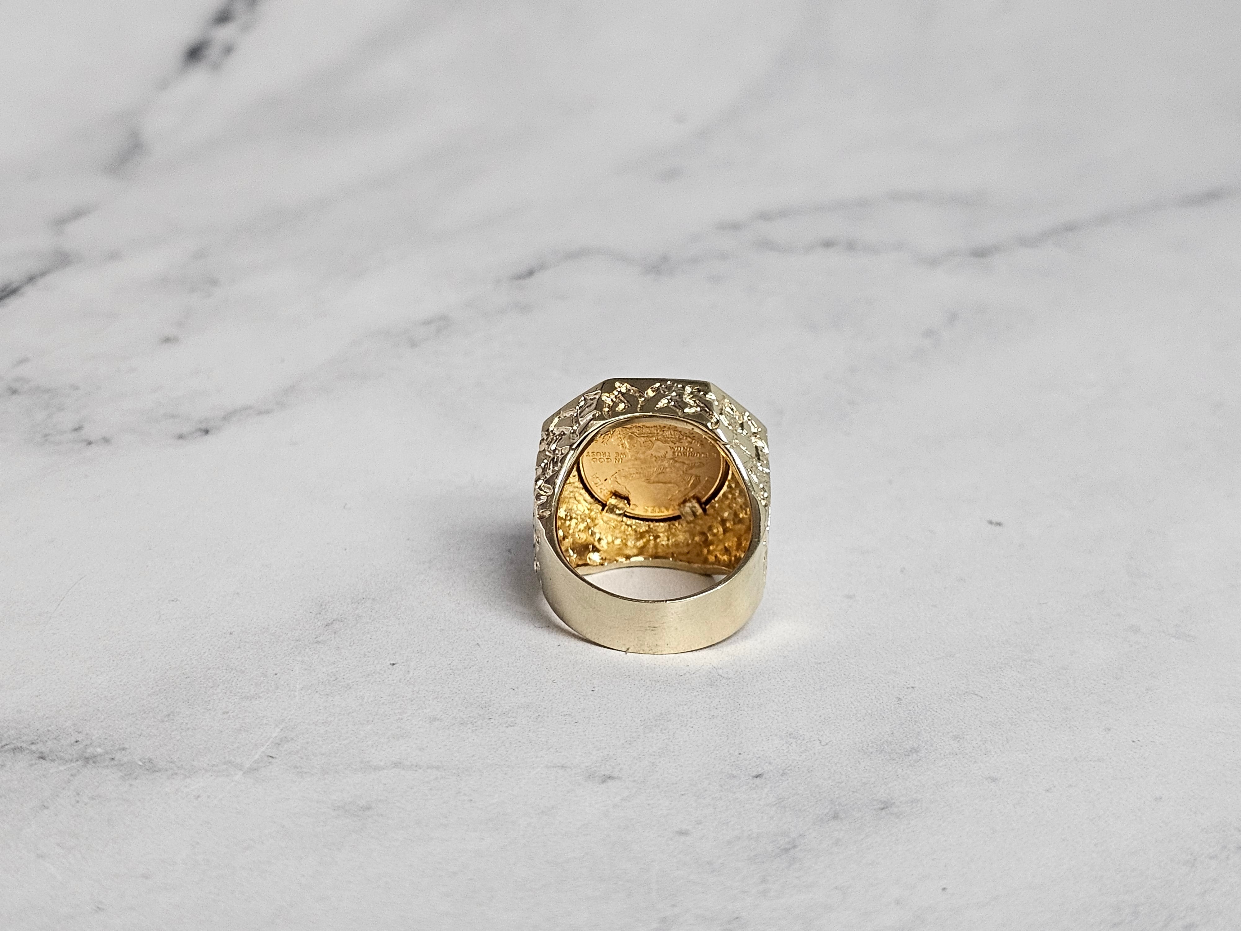 1/10OZ Lady Liberty Coin Ring - Octagon Bezel & Nugget Band - Unique Silver Jewelry for Women - Perfect for Gifts, Weddings & Special Occasions