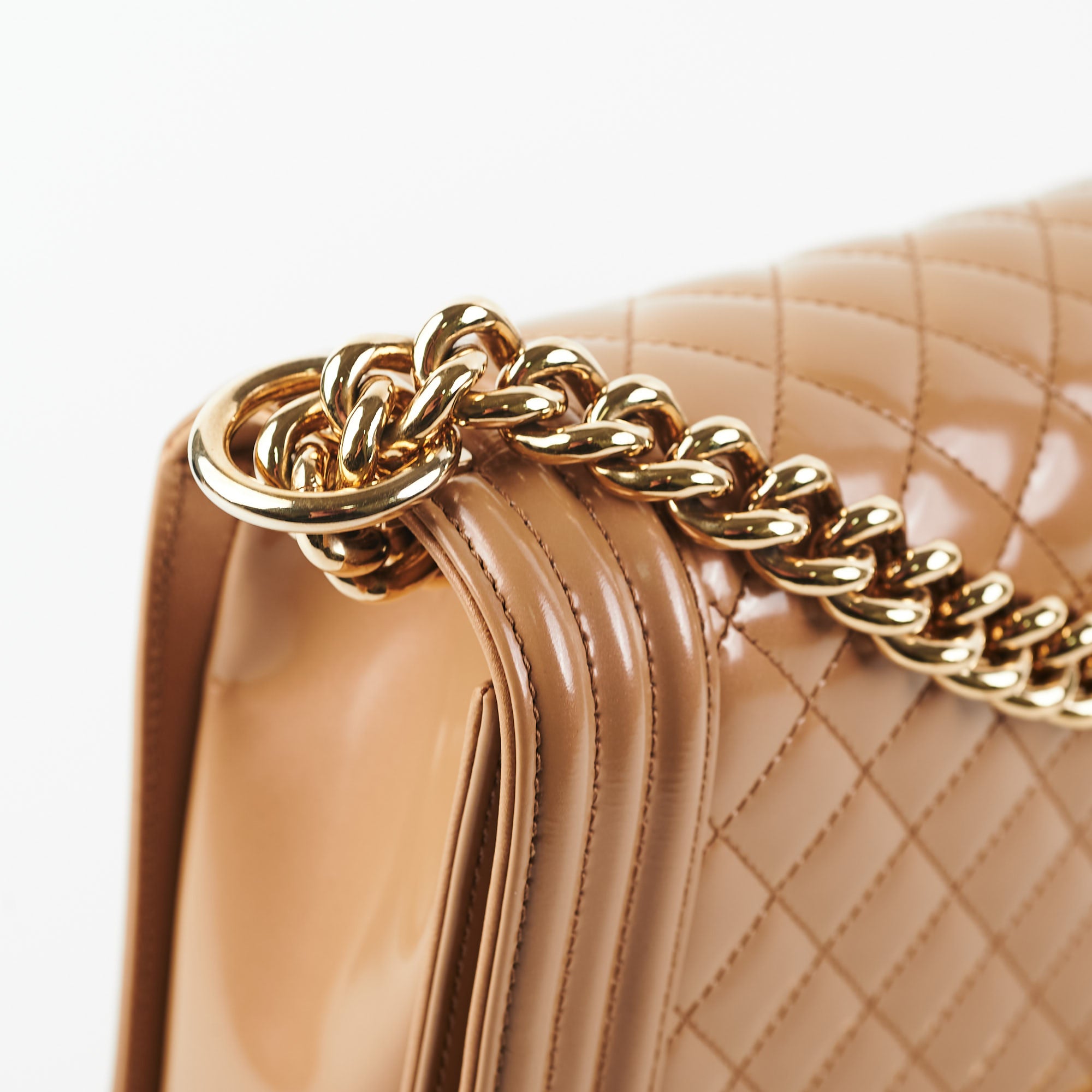 Chanel New Medium Boy Bag in Dark Beige Iridescent Patent Leather - Luxury Crossbody Bag for Women, Perfect for Evening Parties & Date Nights