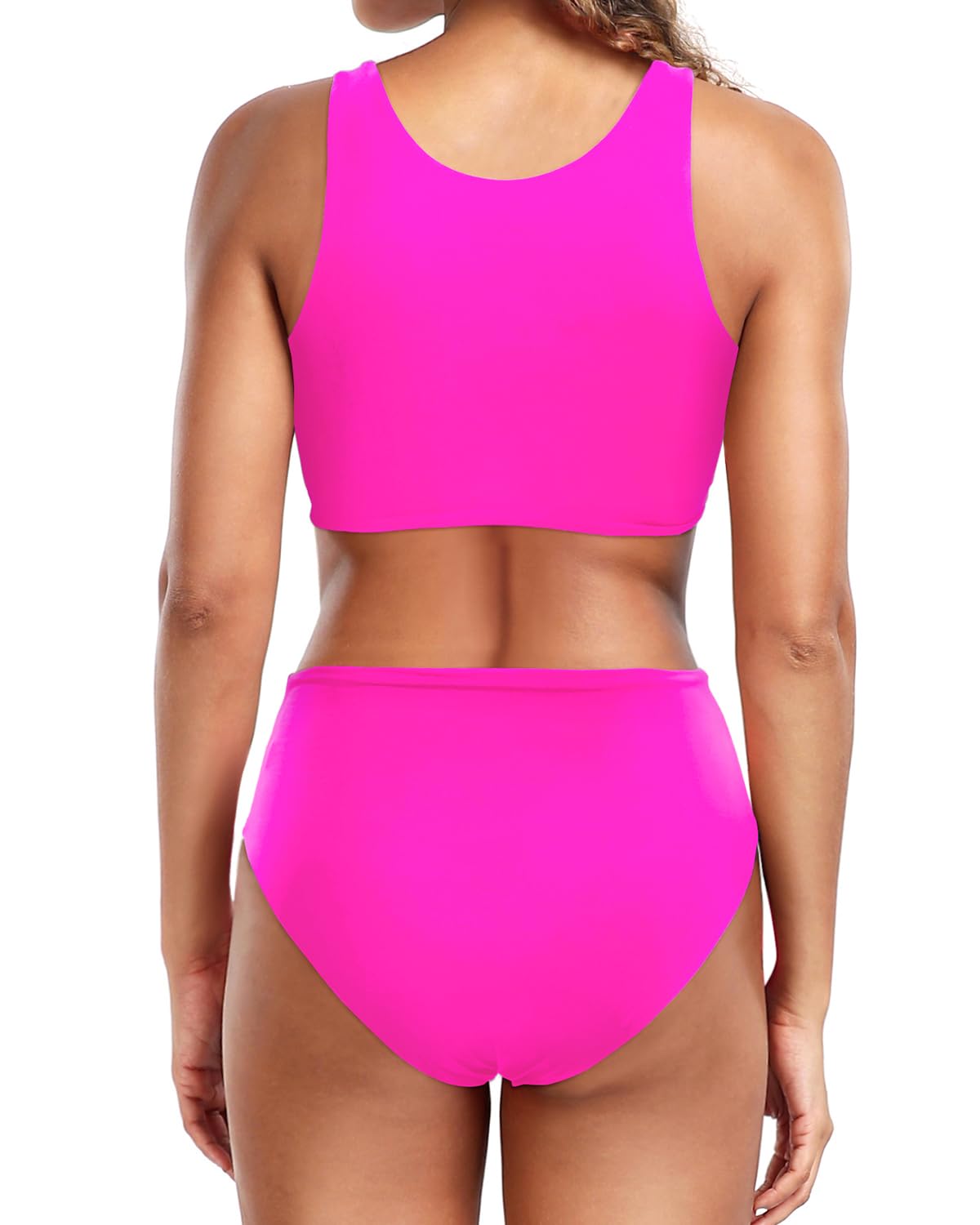 Tempt Me Women's High Waisted Bikini Set - High Neck Two Piece Swimwear with Tie Front for Beach, Pool & Vacation | Sporty Bathing Suit for Swimming & Summer Activities